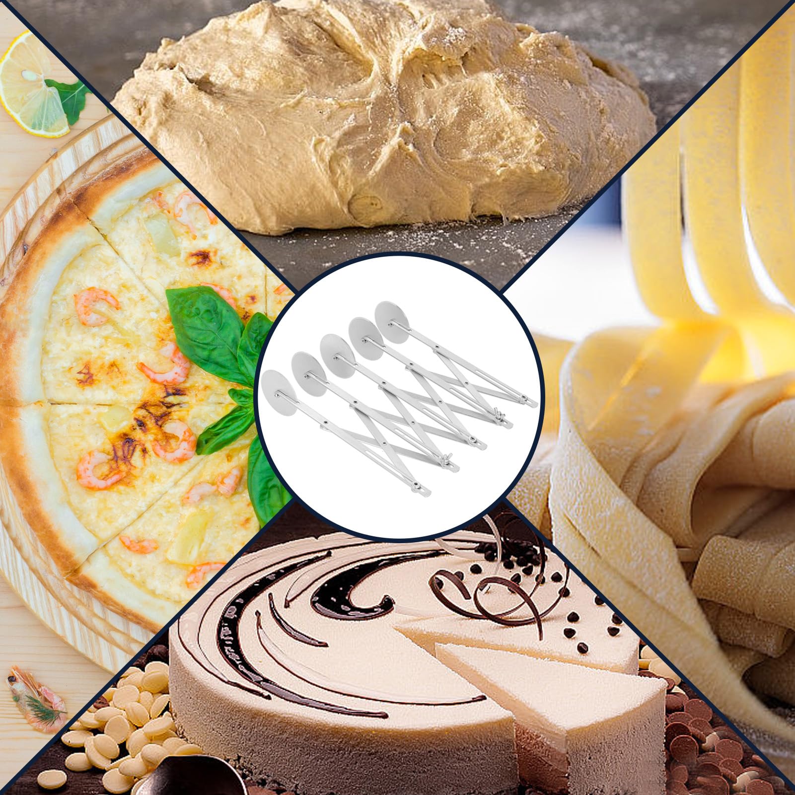 Cortador de masa de acero inoxidable plegable, cortador de pizza y pasta, rodillo cortador