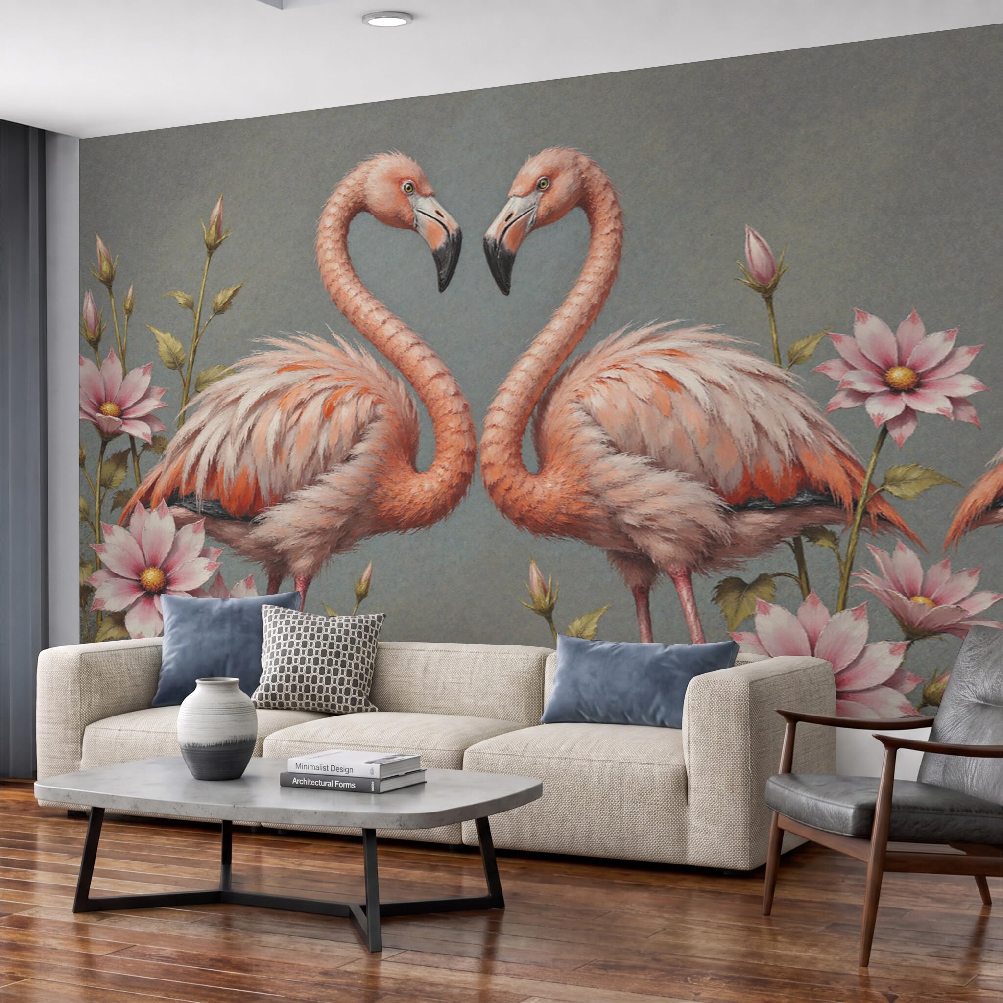 Papier Peint Panoramique 3D Flamant Rose 300X210Cm | Papier Peint Murale Intissé Peinture À L'Huile Classique D'Animaux,Tapisserie Murale Pour Salon Chambre Maison Décoration Intérieure