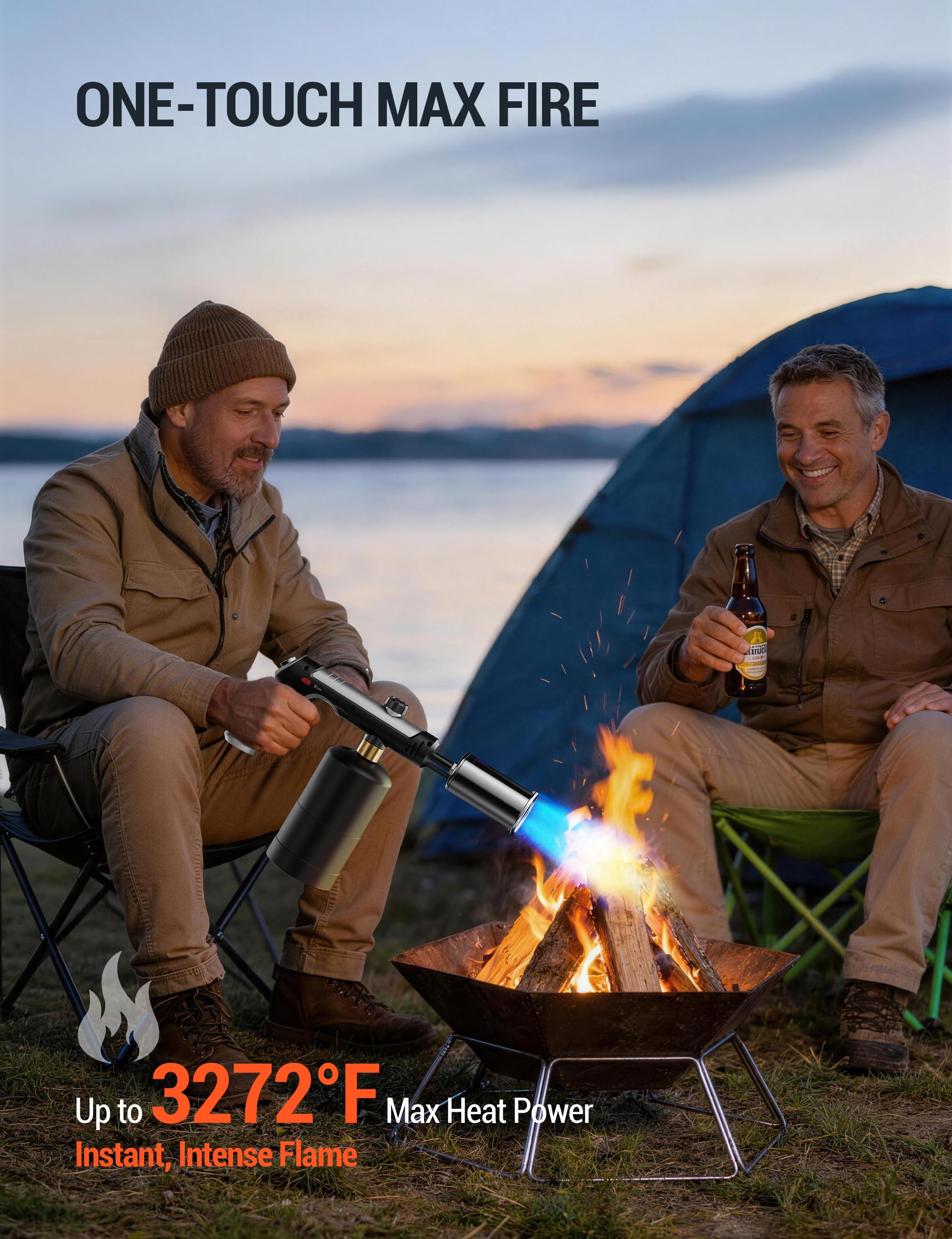 ThermoMaven Torche au propane avec feu One-Touch Max, pistolet de cuisson avec verrou de sécurité, briquet à charbon, lanceur de flamme, tête de torche de cuisine pour grill, sous vide, barbecue