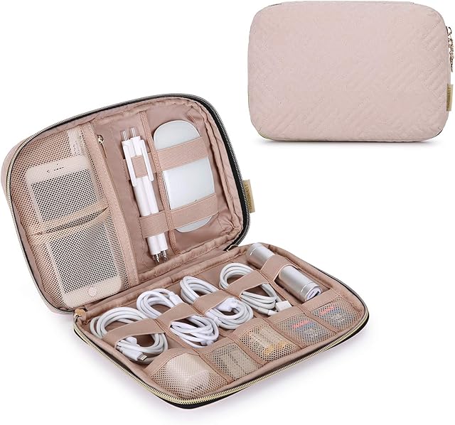 BAGSMART Electronic Organizer Small Travel Cable Organizer Bag for Hard Drives, Cables, Charger, Phone, USB, SD Card, Soft Pink