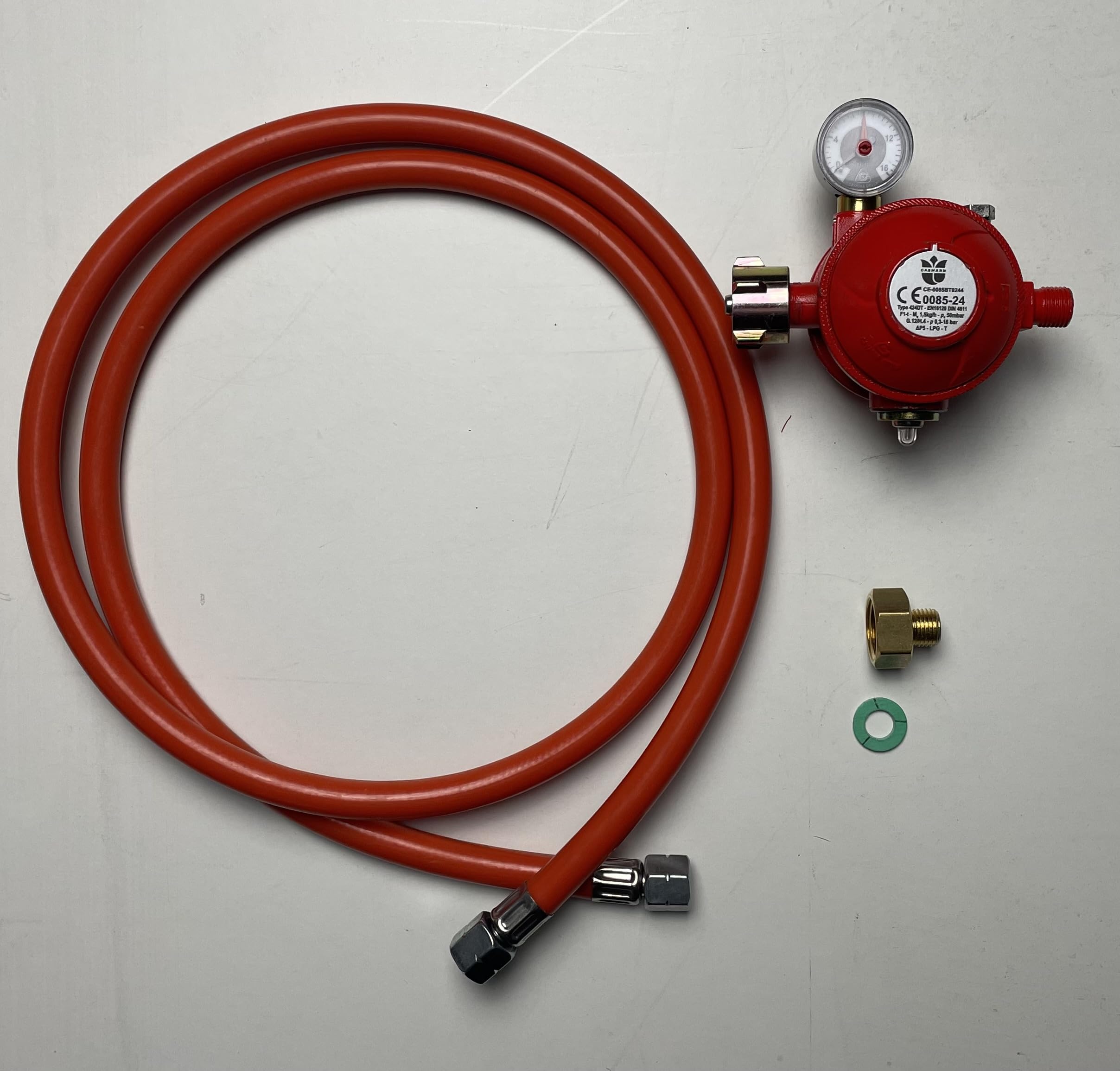 Gasline Gasanschluss Set für Innen und Aussen Bereich, Gasschlauch und Innen Bereich Druckminderer 150 cm/50 mbar + LPG Adapter, für LPG Gasstandherd, Gaskochfeld, Gasbackofen