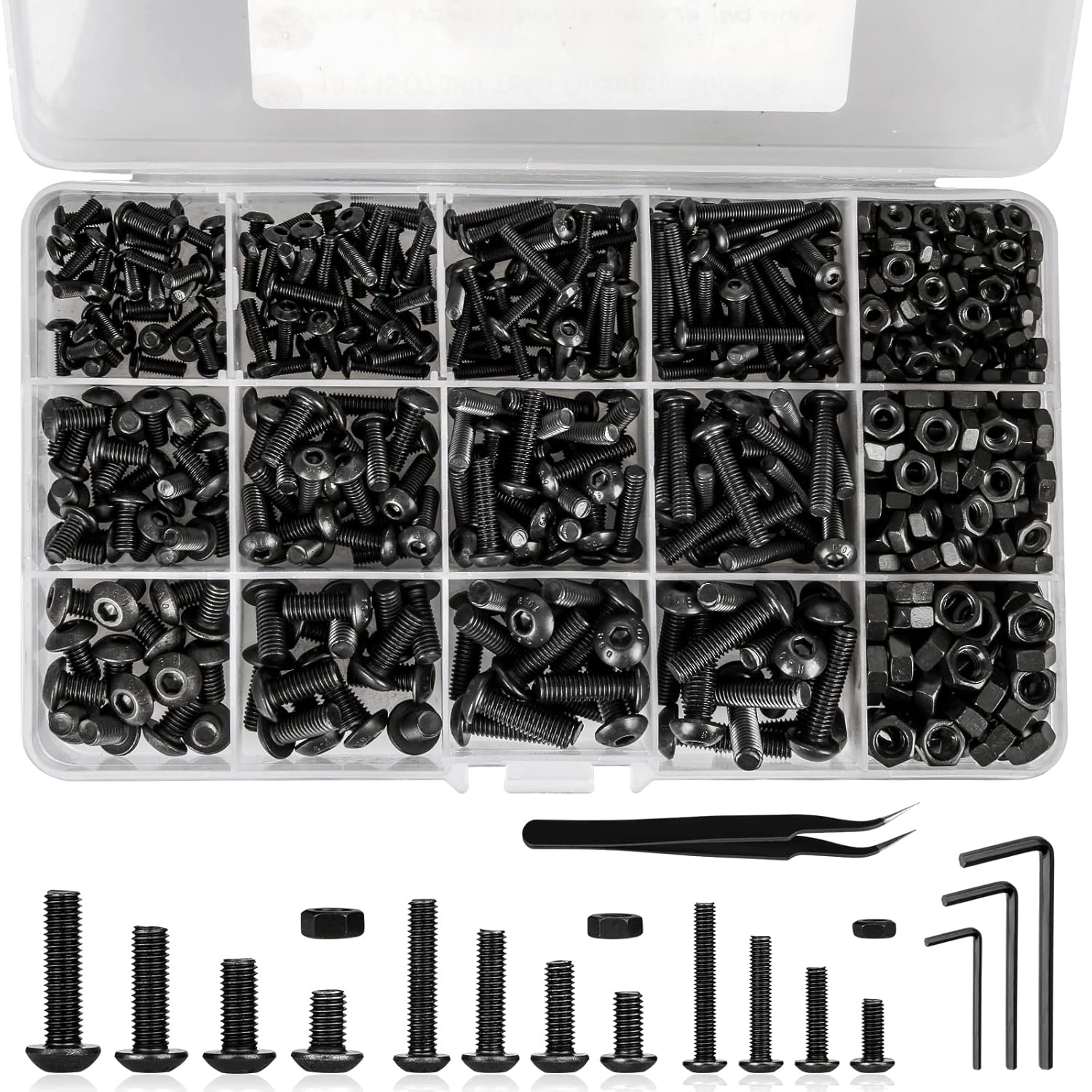 Hakkin 600Pcs Nuts and Bolts M3 M4 M5 Fully Threaded Button Head Hex