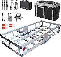 Mockins 500 lbs Aluminum Hitch Cargo Carrier Basket with 20 Cu Ft Waterproof Bag, Locks, Stabilizer for 2" Receivers