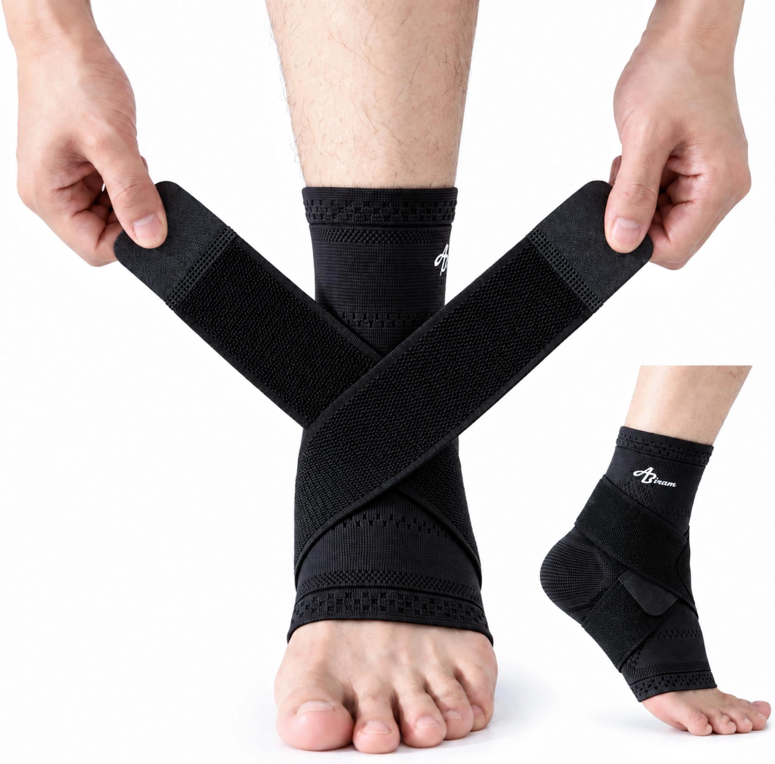 ABIRAM Ankle Brace Compression Sleeve with Adjustable Support Strap