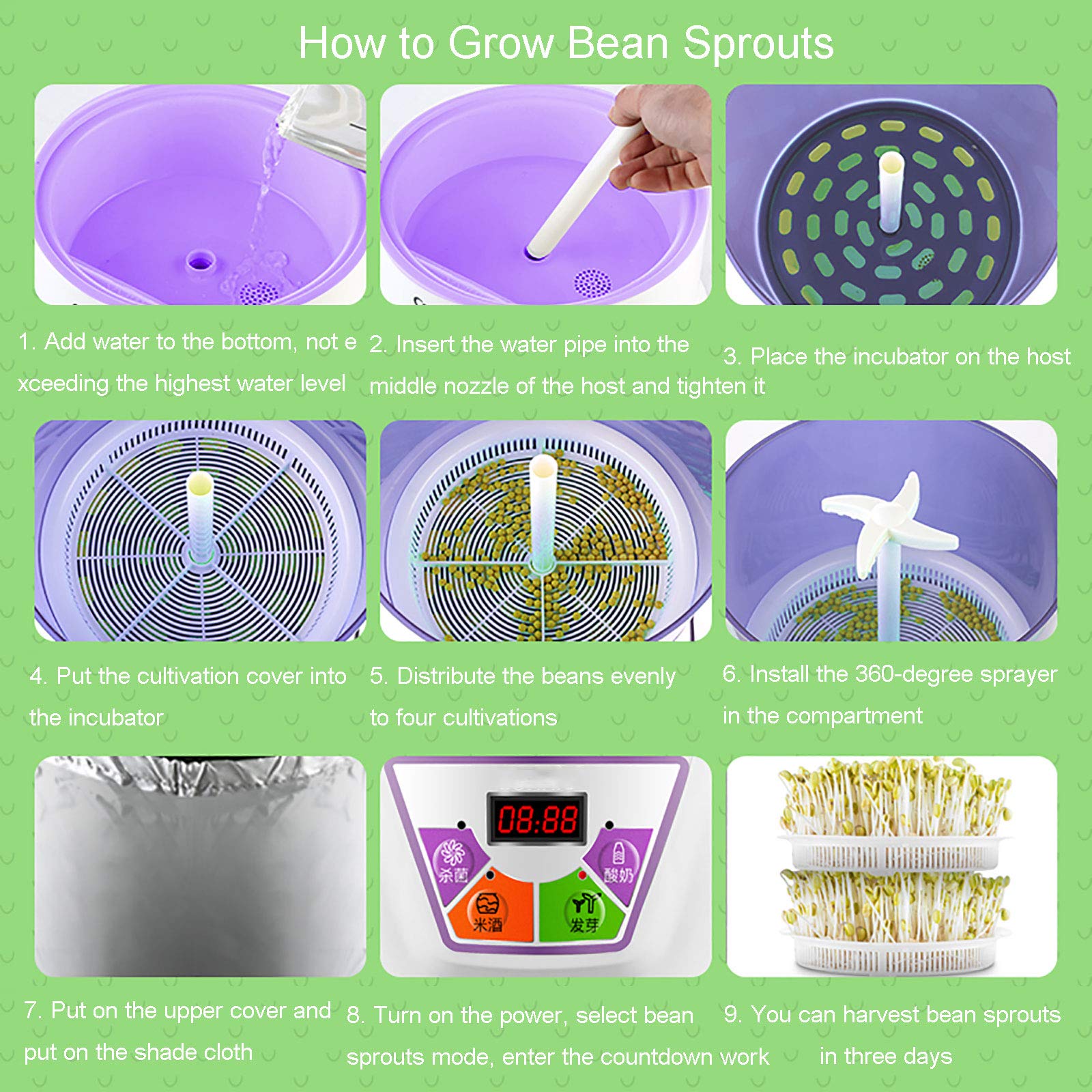 Germinador Automático, Máquina Automática Inteligente de Brotes de Frijoles, Control de Temperatura y Herramienta de Cultivo de Semillas de Riego Automático