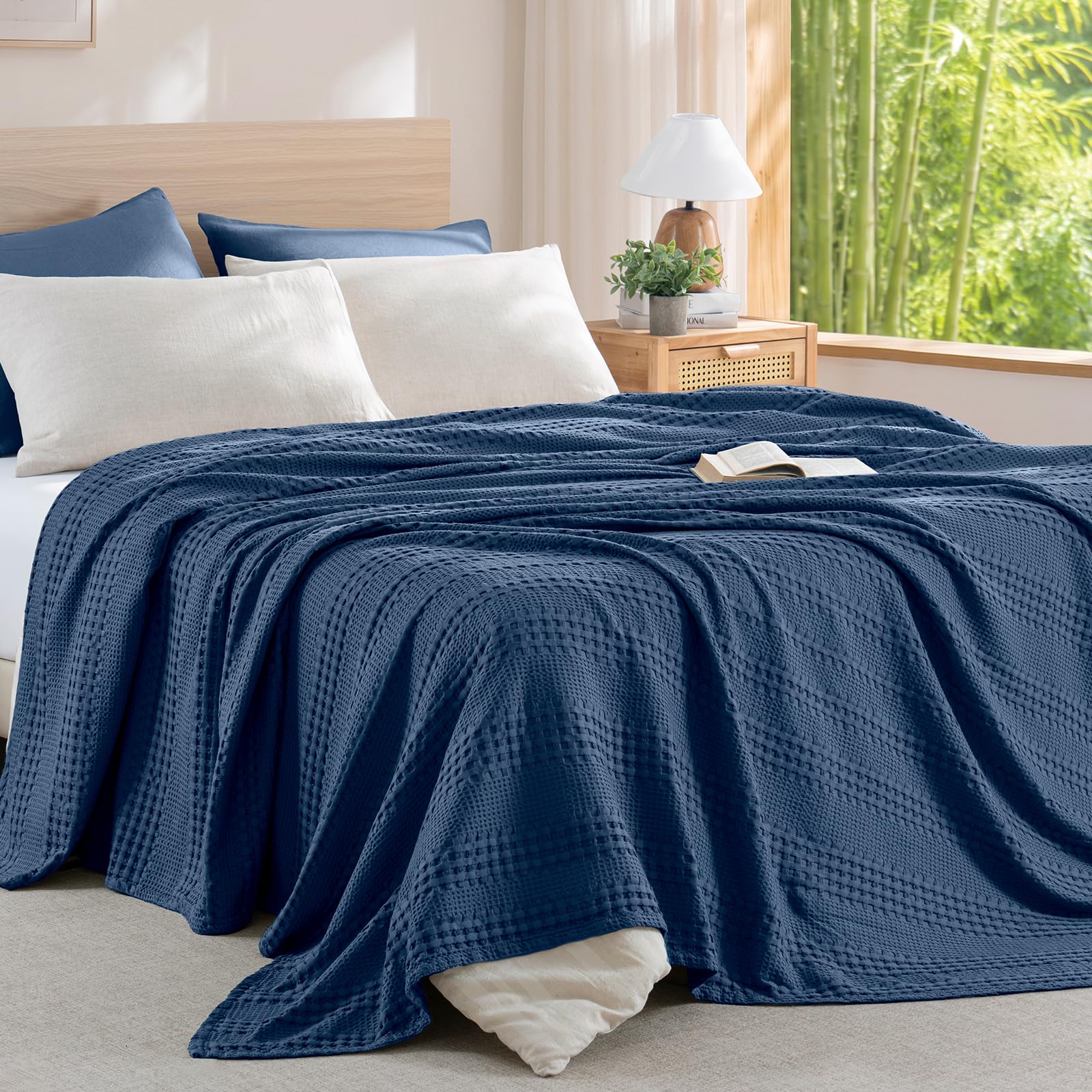 PHF Kühlende Waffeldecke, Doppelgröße, leicht, 60% Viskose aus Bambus und 40% Baumwolle, atmungsaktive Decke für heiße Schläfer, weich und luxuriös, für Bett, Couch und Sofa, 167,6 x 228,6 cm,