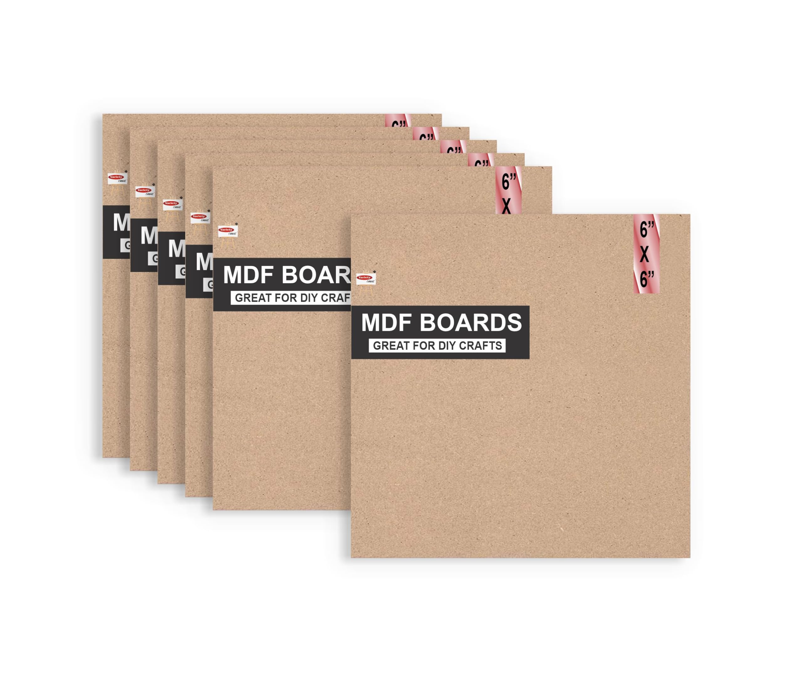 Variety Canvas 6 Piece 6 x 6 Inch MDF Boards for Art and Craft, Wood MDF Sheets for Craft Work, DIY MDF Cutouts