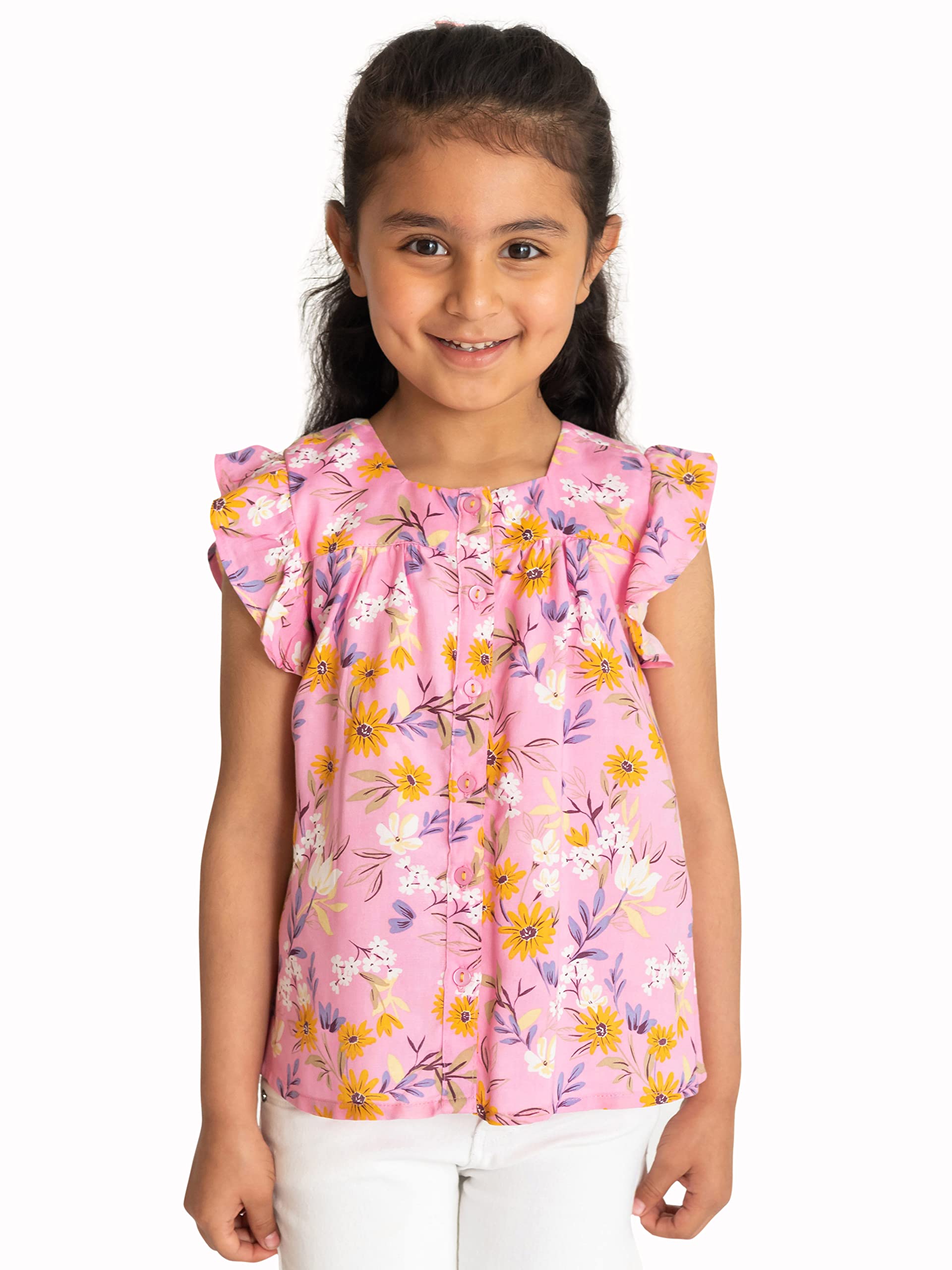 Campana Girls Top, Erika Button-Down Top, Wildflower Print, Stylish Top for Girls, Cute Girls Top, Tops