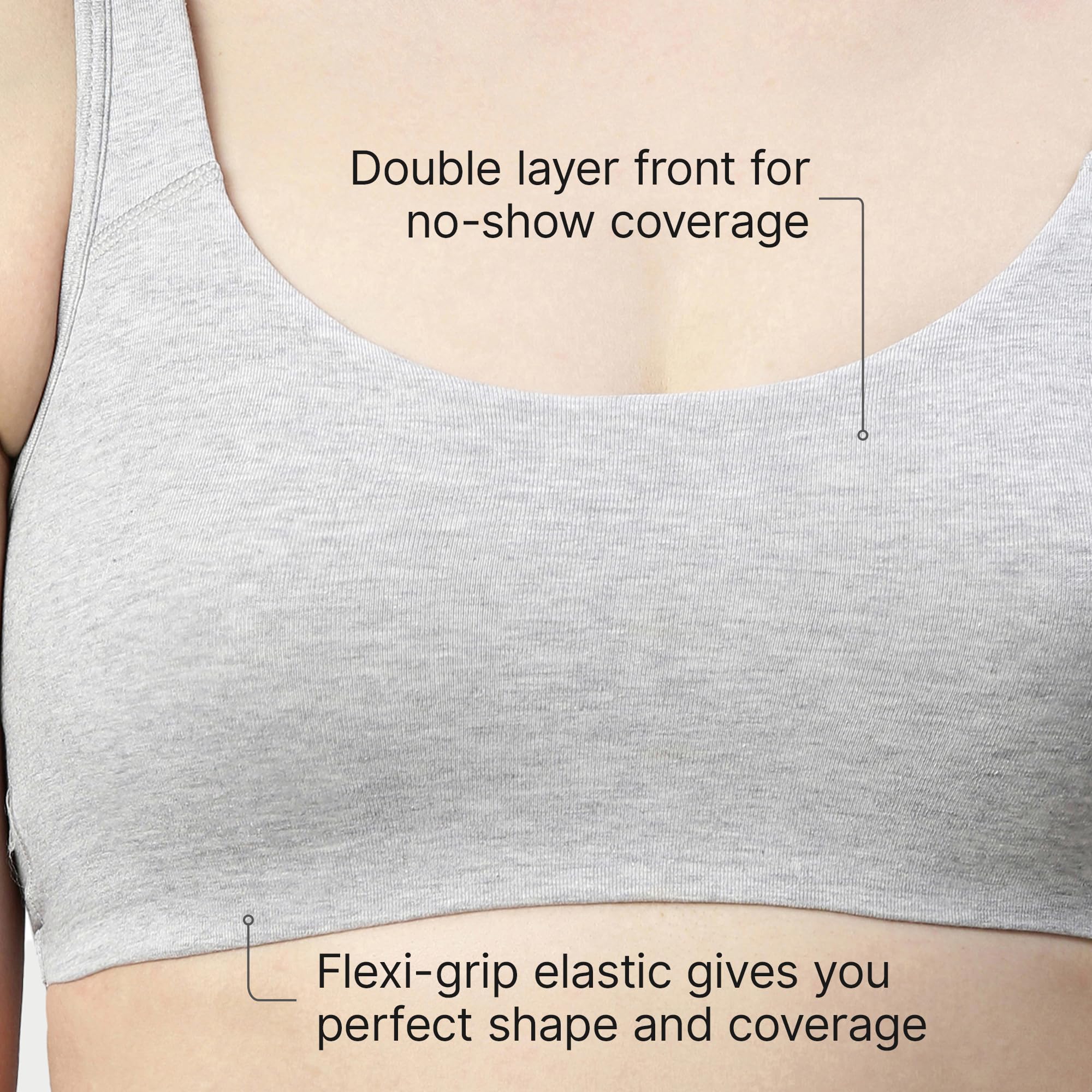 Enamor SB06 Low Impact Bra - Non-Padded, Wirefree & High Coverage, GREY MELANGE, XL 4
