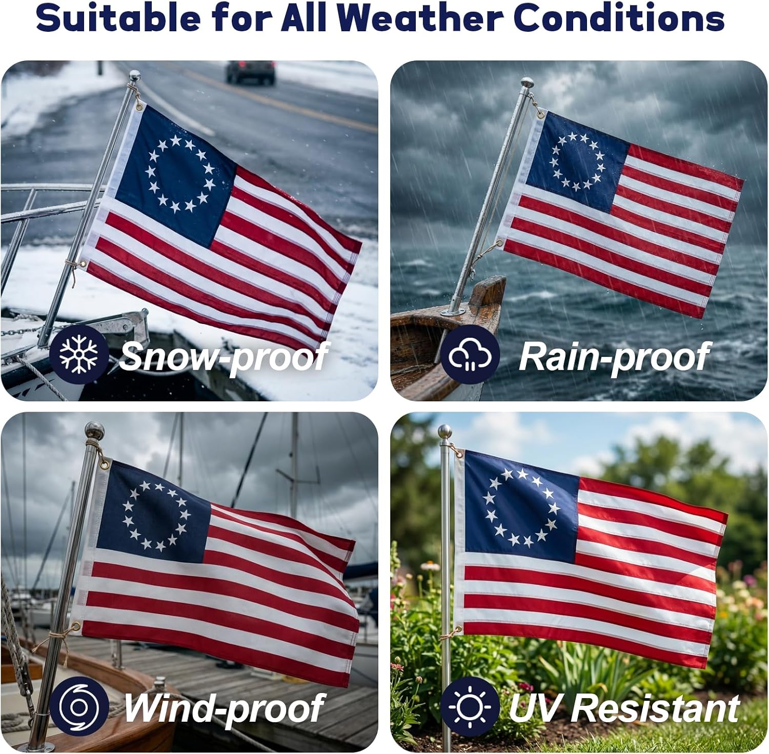 TOPFLAGS Betsy Ross Flag 12x18 Inch Emboridered Stars Small 13 Star American Flags Heavy Duty Outdoor