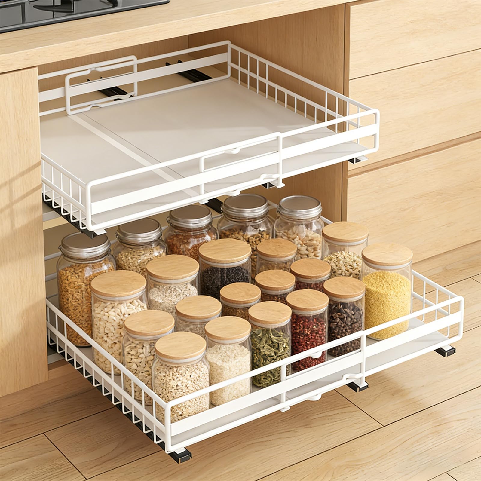 HUOLE Scorrevole portaoggetti sotto lavello in acciaio, rigido stoccaggio e organizzazione della cucina, per sala da cucina, ufficio, bagno, 31-49 cm e 32-51 cm, colore: bianco