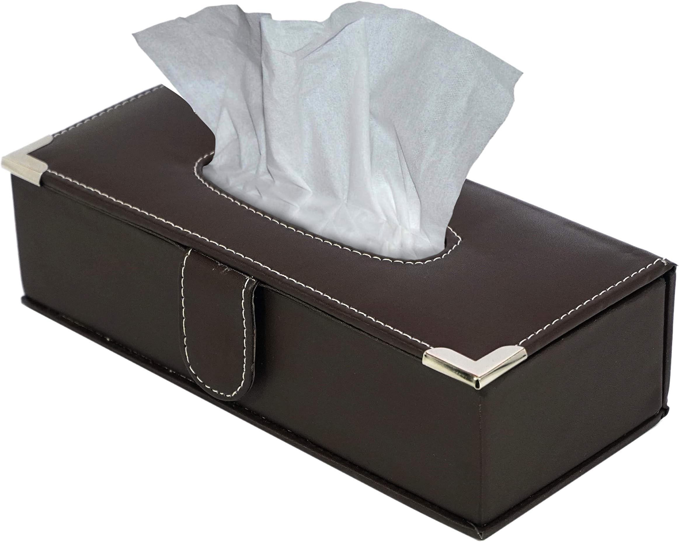 TULMAN Leatherette Tissue Box Paper Napkin Holder Tissue Dispenser for Car, Home & Office - Brown - 19x8x5 CM