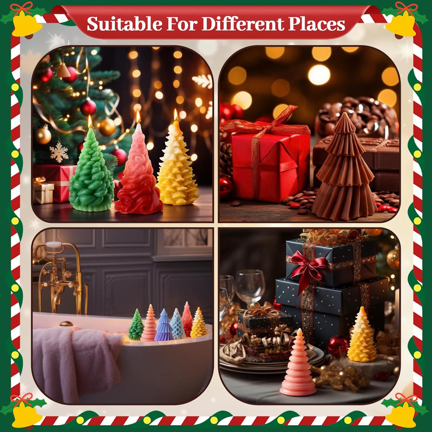 LemonRoad 6個 クリスマスツリーシリコンキャンドル型 3Dエポキシ樹脂 ワックスツリー型 DIYワックスキャンドルソープク