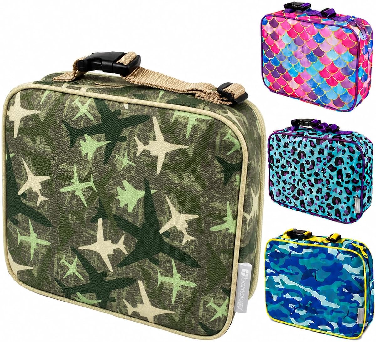 Lonchera aislada para niños para la escuela con marco de soporte reforzado | Bolsa de almuerzo reutilizable con forro resistente al agua, asa con clip de hebilla, bolsillo para refrigerios y cremalleras resistentes para alimentos fríos o calientes