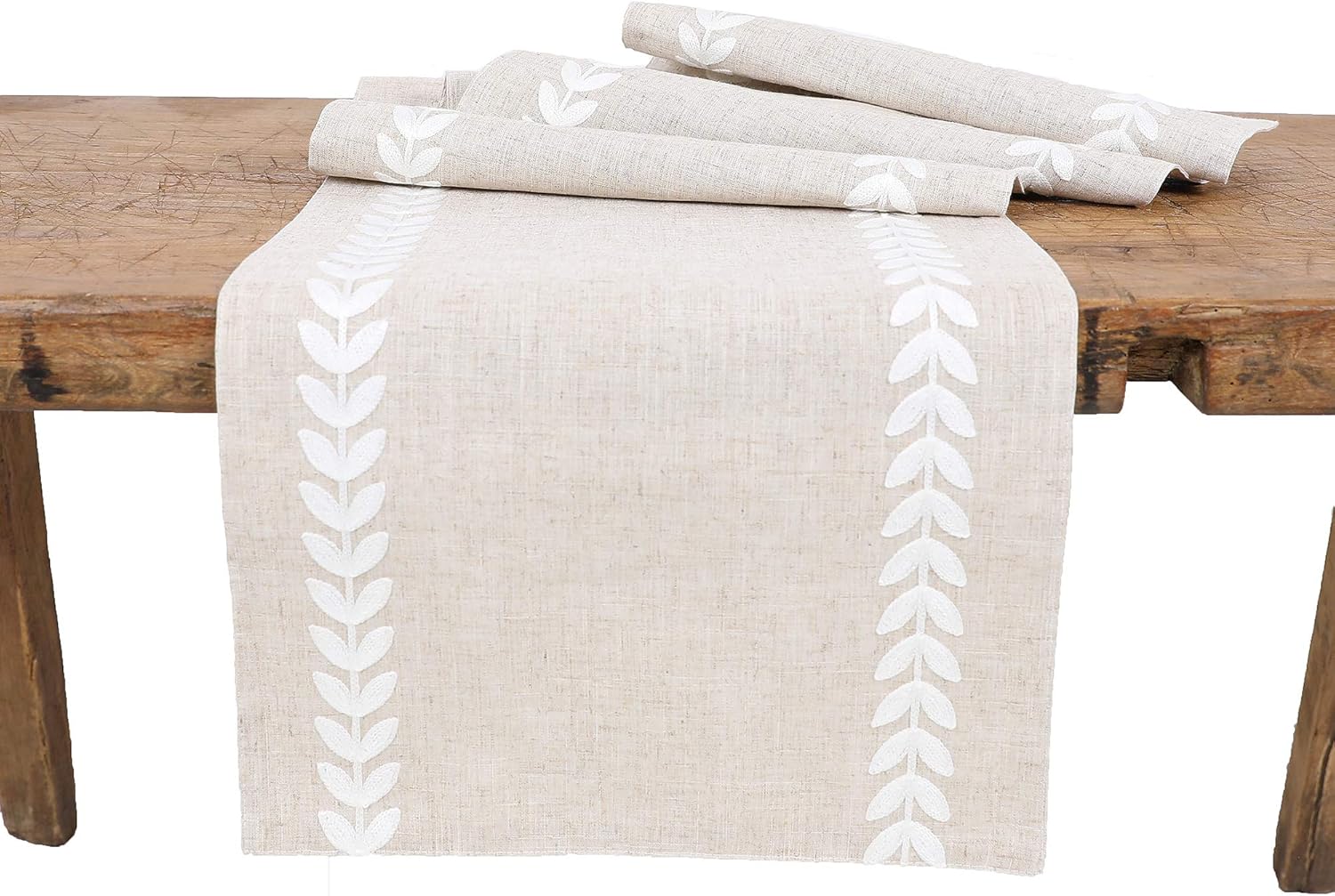 Manor Luxe Cute Leaves Table Runner, 15"x108", White/Natural