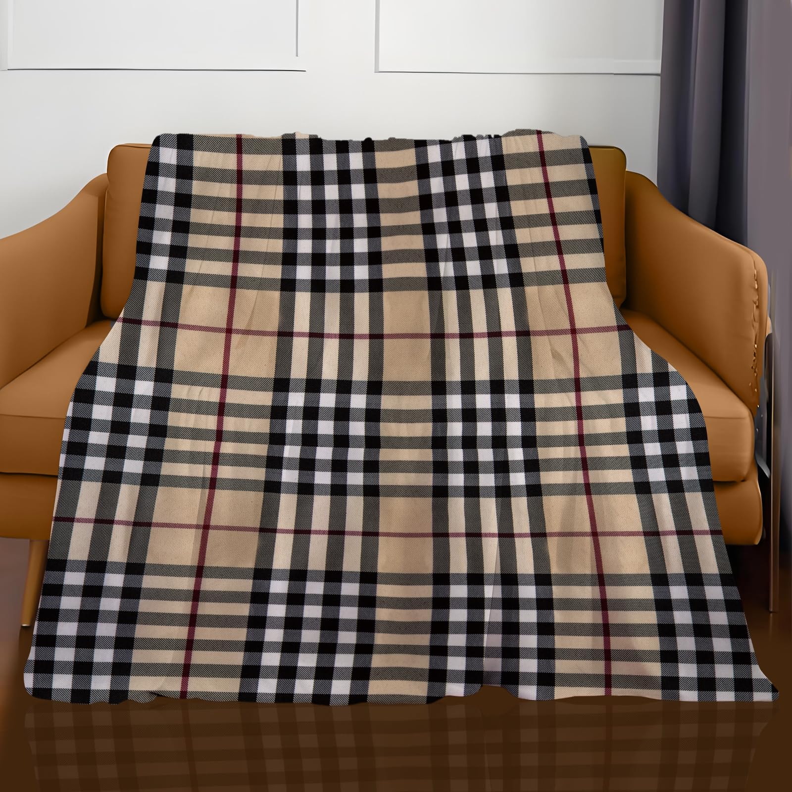 Throw Blanket for Couch, 300GSM Warm Soft Cozy Flannel Blanket, Cute Blanket for All Seasons Bedroom Home Decor Gifts, Cute Brown Plaid 50x60 Inches