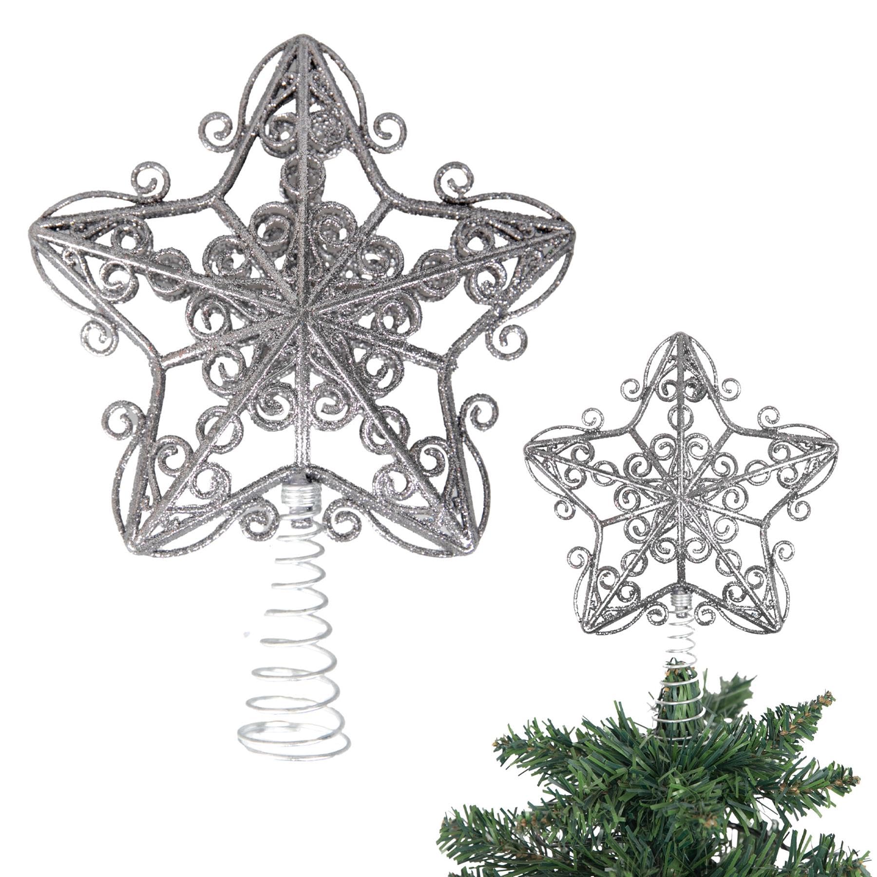 14.5cm Silver Star Christmas Tree Topper Shatterproof for Christmas Tree Decorations Xmas Treetop Tree Crown Holiday Ornament
