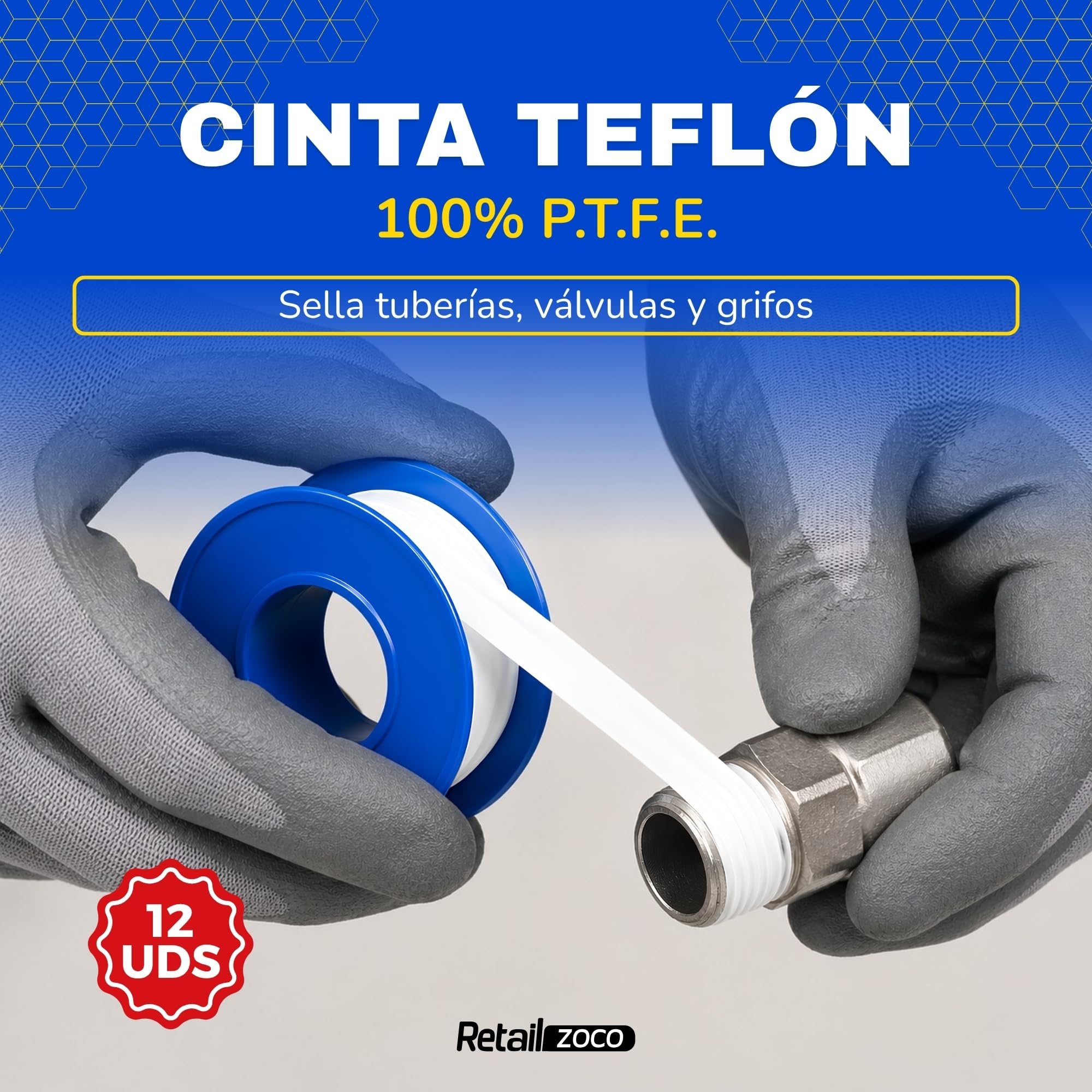 12 Rollos de Cinta Teflón, Selladora Tubería, válvulas y grifos, 12 mmx10 m - imagen 2