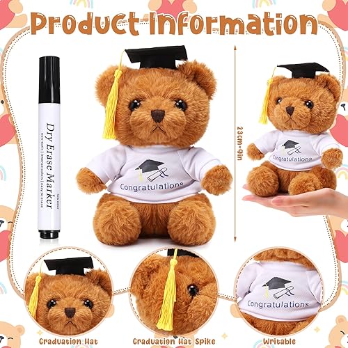 Miniatura 10 de Peluche de autógrafo de graduación de 12 pulgadas 2023, juguete de peluche blanco liso con autógrafo de felicitaciones graduado con bolígrafo negro