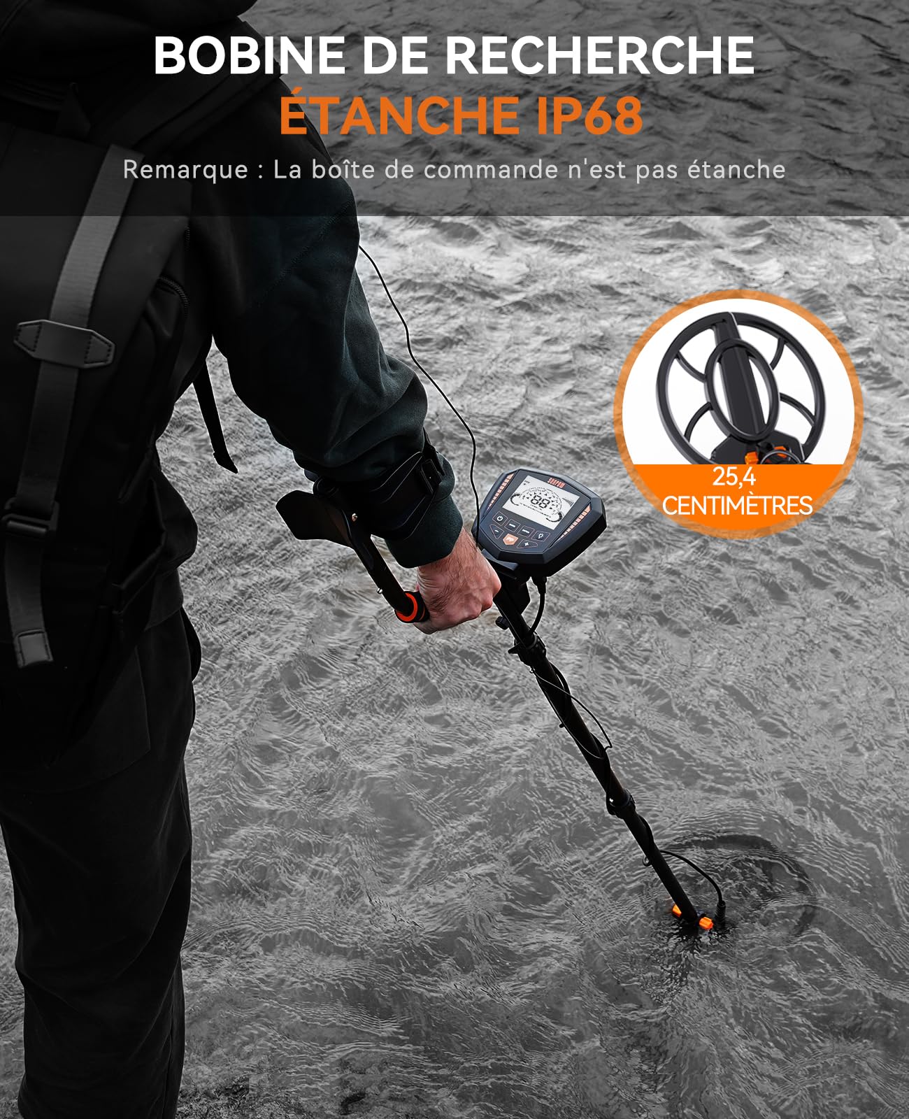 Détecteur De Métaux Professionnel - Bobine Étanche IP68, 9 Types De Métaux, Profondeur 10 Pouces
