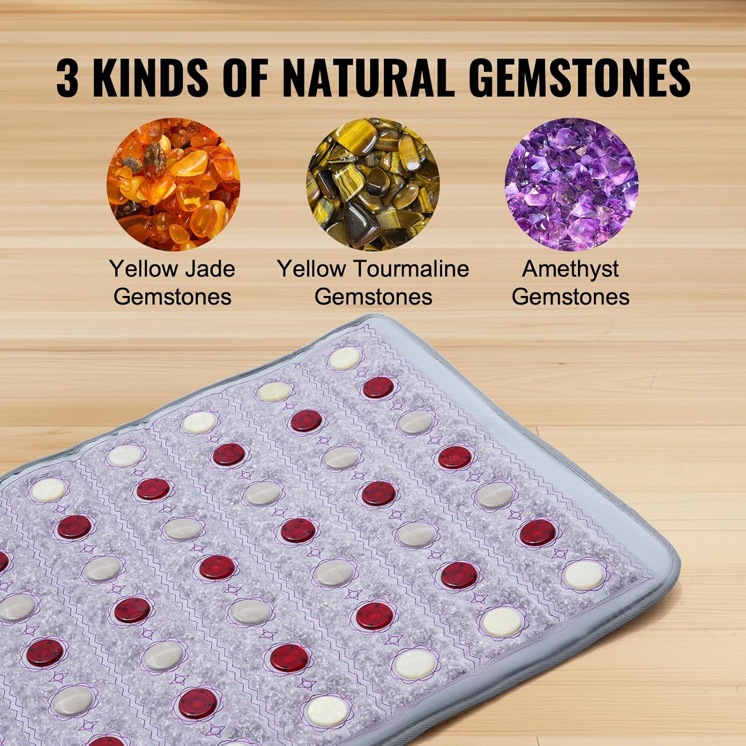 VEVOR Far Infrared Heating Pad, Amethyst Heating Pad with Jade & Tourmaline Stones, 660nm Photon Light & Negative Ions, 103-159℉ Hot Gemstones Mat with 0-12 Hours Timer for Pain Relief (32" x 20")