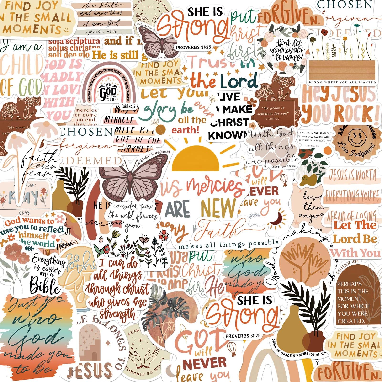 50PCS Bible Verse Stickers: Inspirational Christian Stickers for Women, Men, Teens - Perfect for Water Bottle, Laptop, Bible