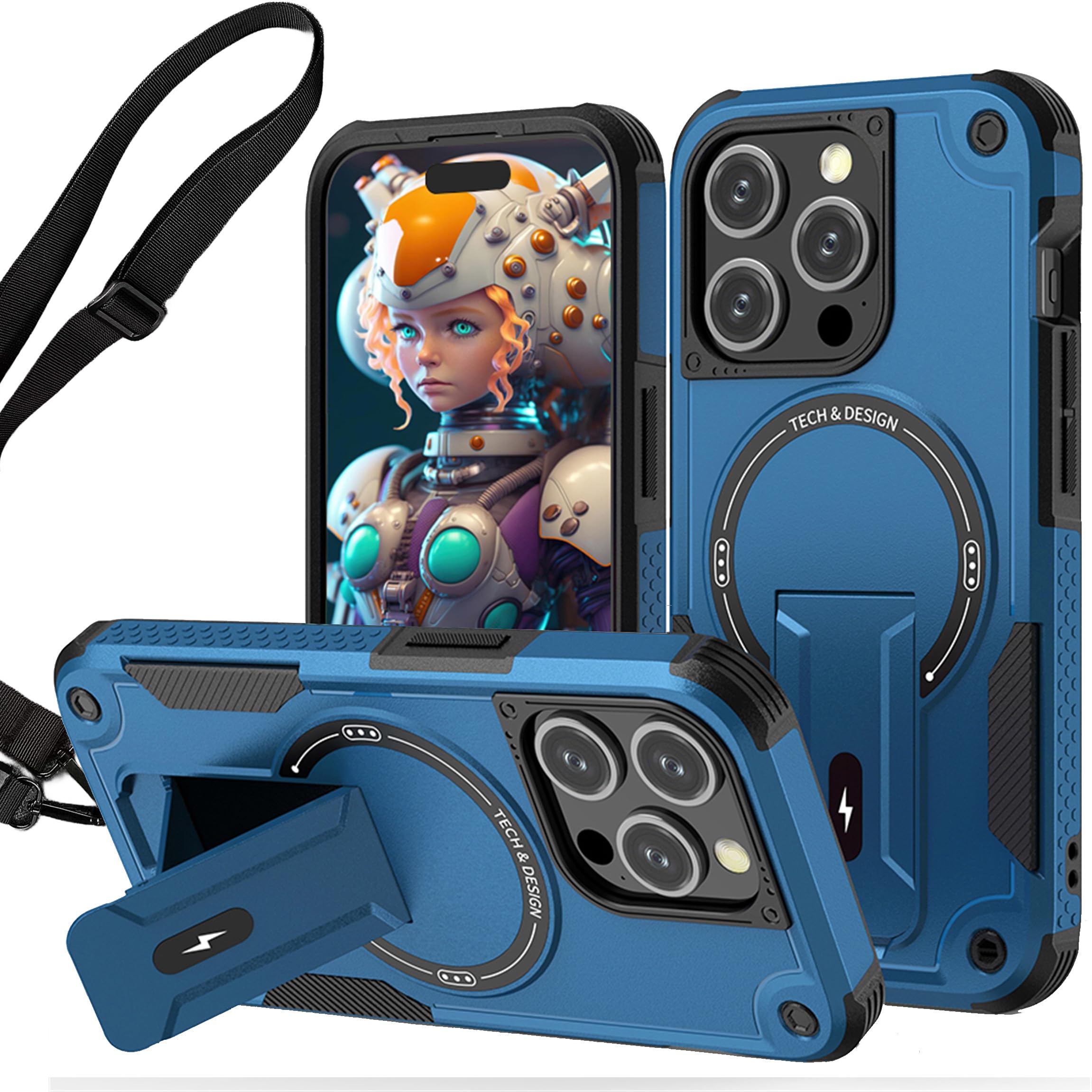 CCSmall Crossbody Case for iPhone 15 Pro Compatible for Magsafe, Military Grade Armor Lanyard Strap with Kickstand Cell Phone Cover for iPhone 15 Pro