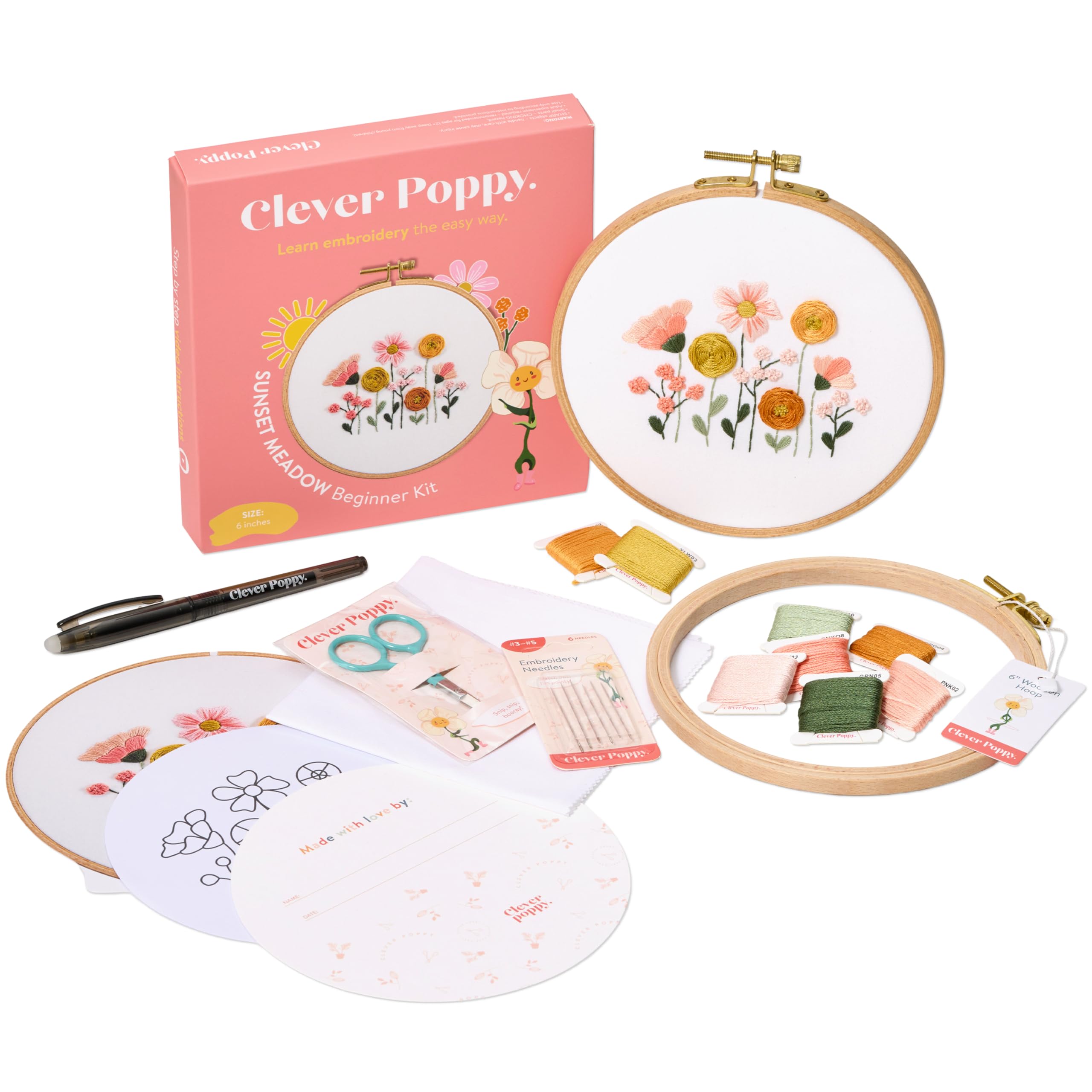 Clever Poppy Sunset Meadow Beginner Embroidery Kit