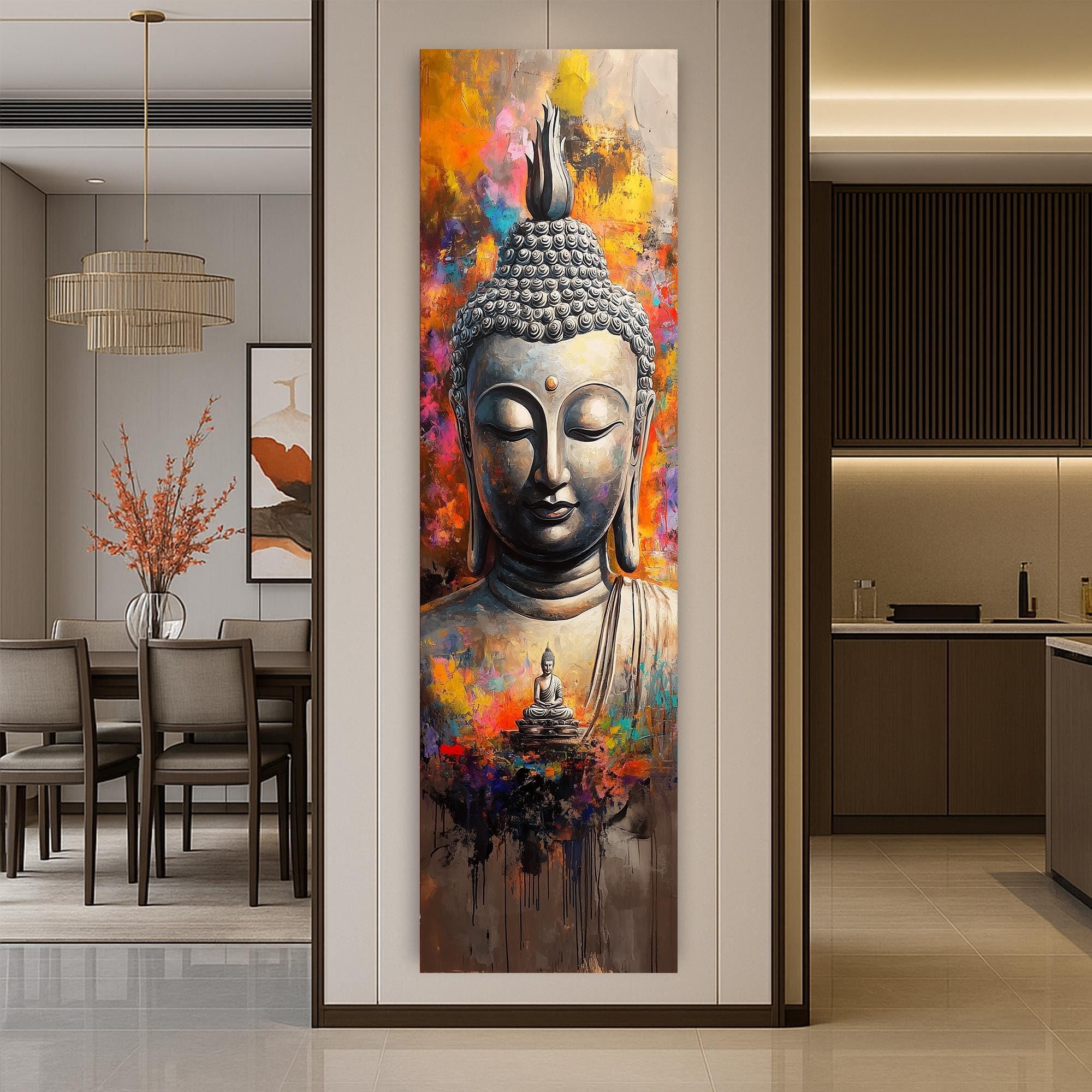 Tongyinli Frameless Buddha Wall Art, Long Narrow Canvas Print, Zen Abstract Painting, Colorful Buddha Artwork, Modern Meditation Wall Decor(40X120cm/Frameless)