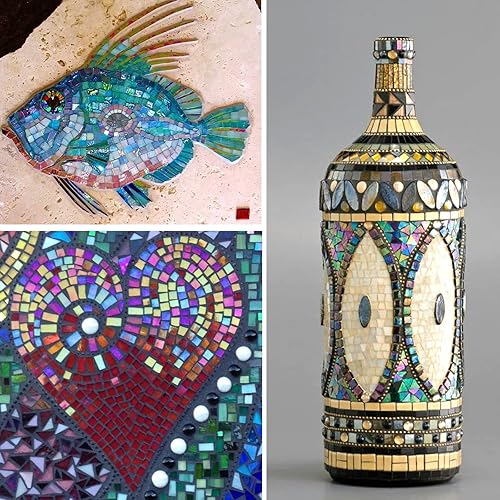 Miniatura 4 de LITMIND Mosaico cuadrado de vidrio iridiscente para manualidades, piezas precortadas de 0.4 x 0.4 pulgadas, piezas de vidrieras de colores mixtos,