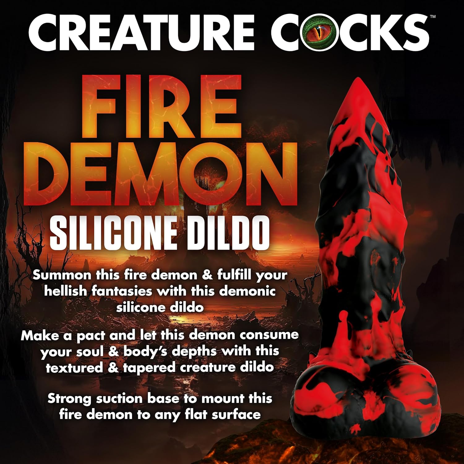 CREATURE COCKS Fire Demon Monster Dildo for Men, Women & Couples. Firm and Flexible, Strong Suction Base, Fantasy Dildo, Unique Texture. Premium Phthalate-Free & Body-Safe Silicone. 1 Piece, Red