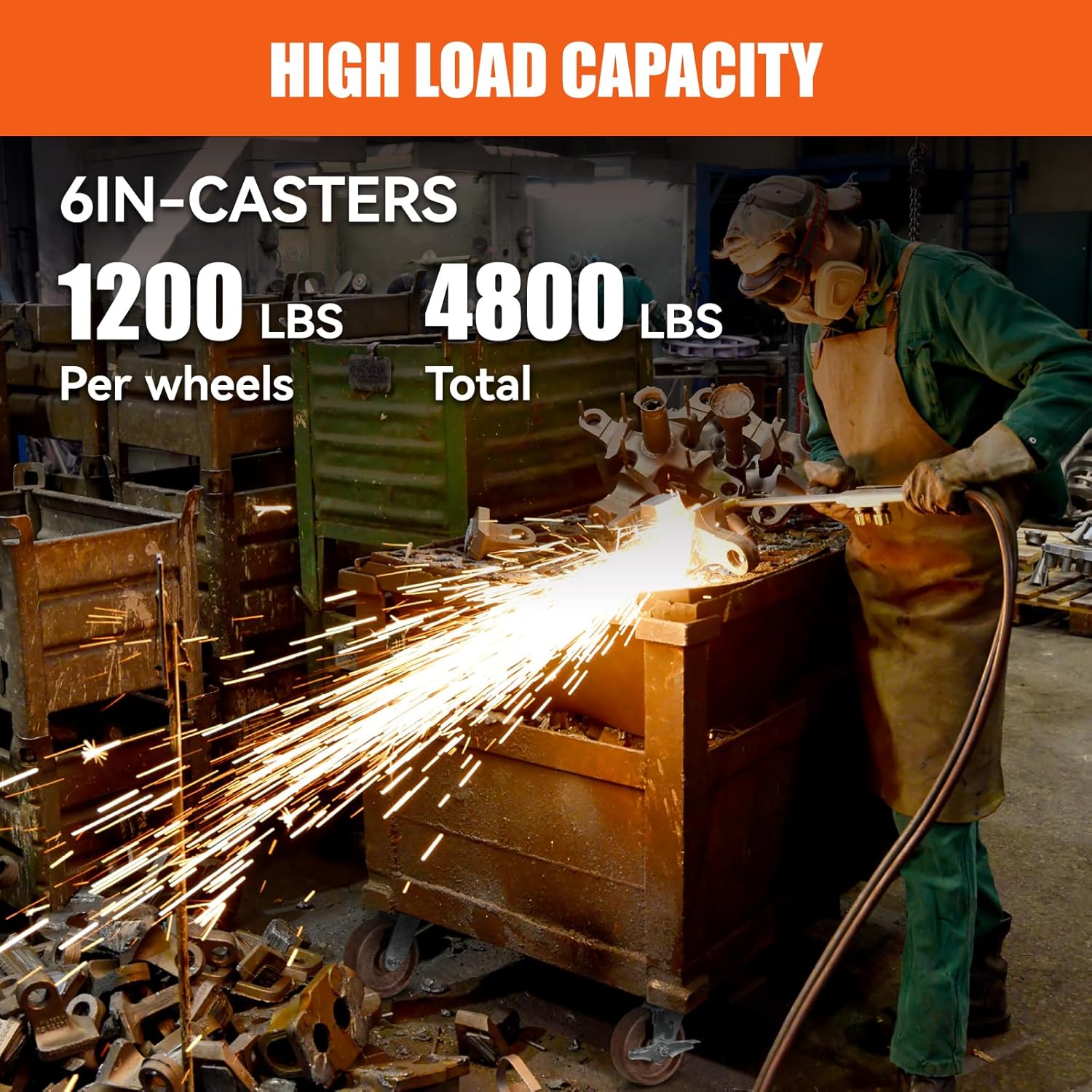 6"X2" High-Temp Nylon Heavy Duty Casters Set of 4,2 Swivel & 2 Rigid,Industrial Casters for Bakery, Metal Smelting, Commercial Kitchen-4800 LBS Load Capacity