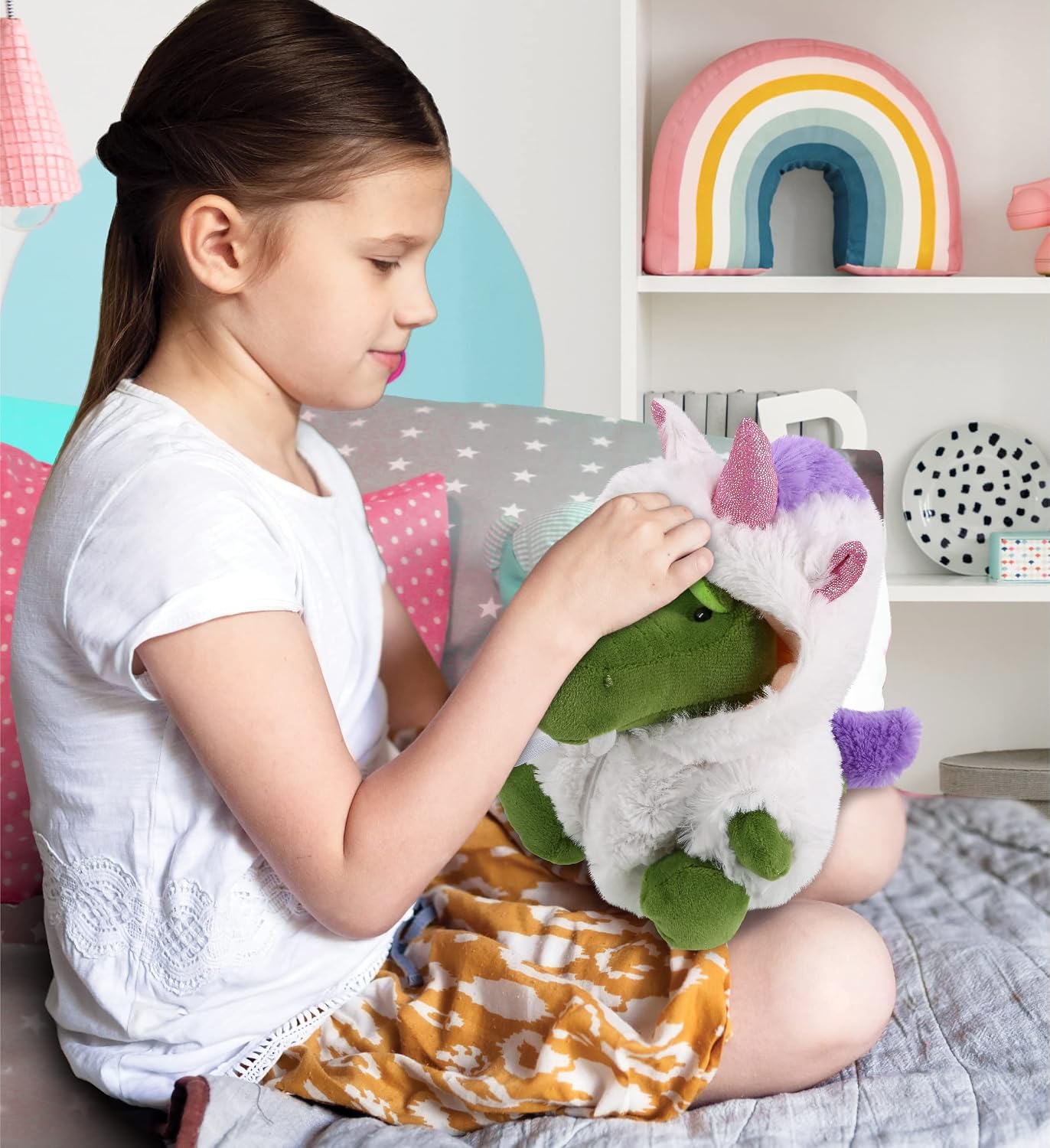 DolliBu White Unicorn Dress Up Set for Plush Animal Doll, Small | unicorn teddy bear costume accessory, cute stuffed animal clothes, unicorn teddy bear hoodie, plush toy clothes for dolls
