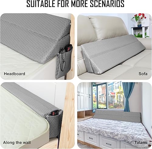 Miniatura 3 de Cuña de almohada triangular para cabecero de cama, relleno de huecos de cama, extensor de colchón llena el espacio de 0 a 7 pulgadas entre tu