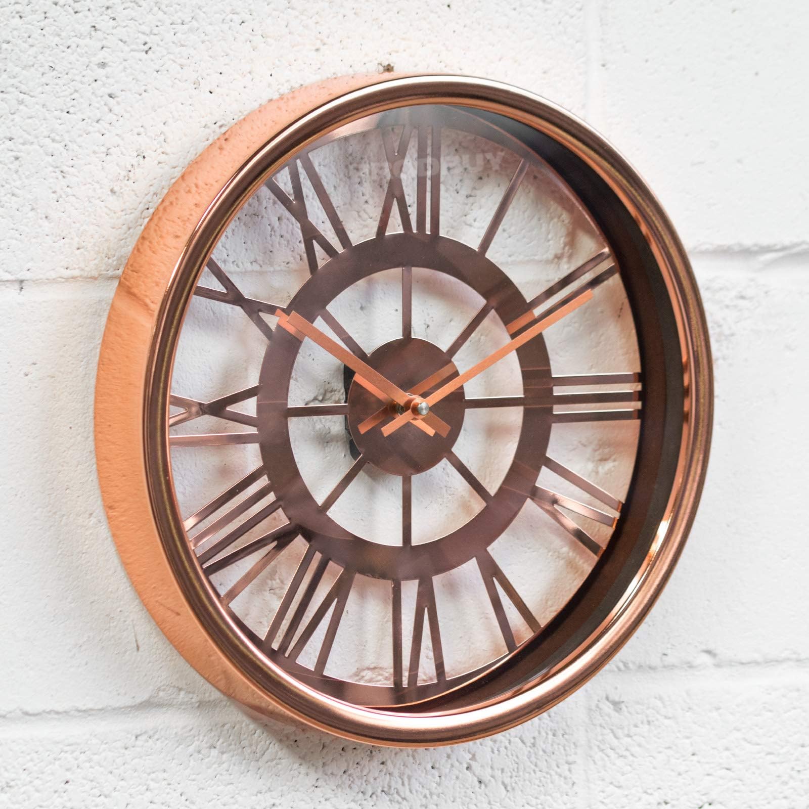 Prodbuy 35cm Transparent Rose Gold/Copper Metal Wall Clock (Requires 2 x AA batteries)