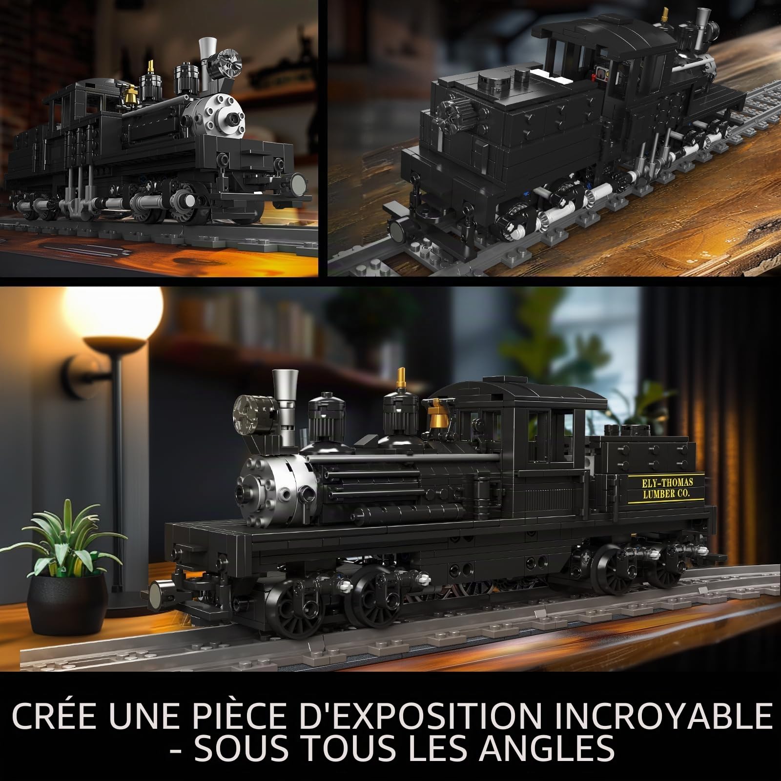 Mould King Kit de Blocs de Construction de Train technologique 12032, Bloc de Construction de Locomotive à Vapeur de Type Shay (880 pièces), modèle de Locomotive à Vapeur mécanique STEM pour garçons