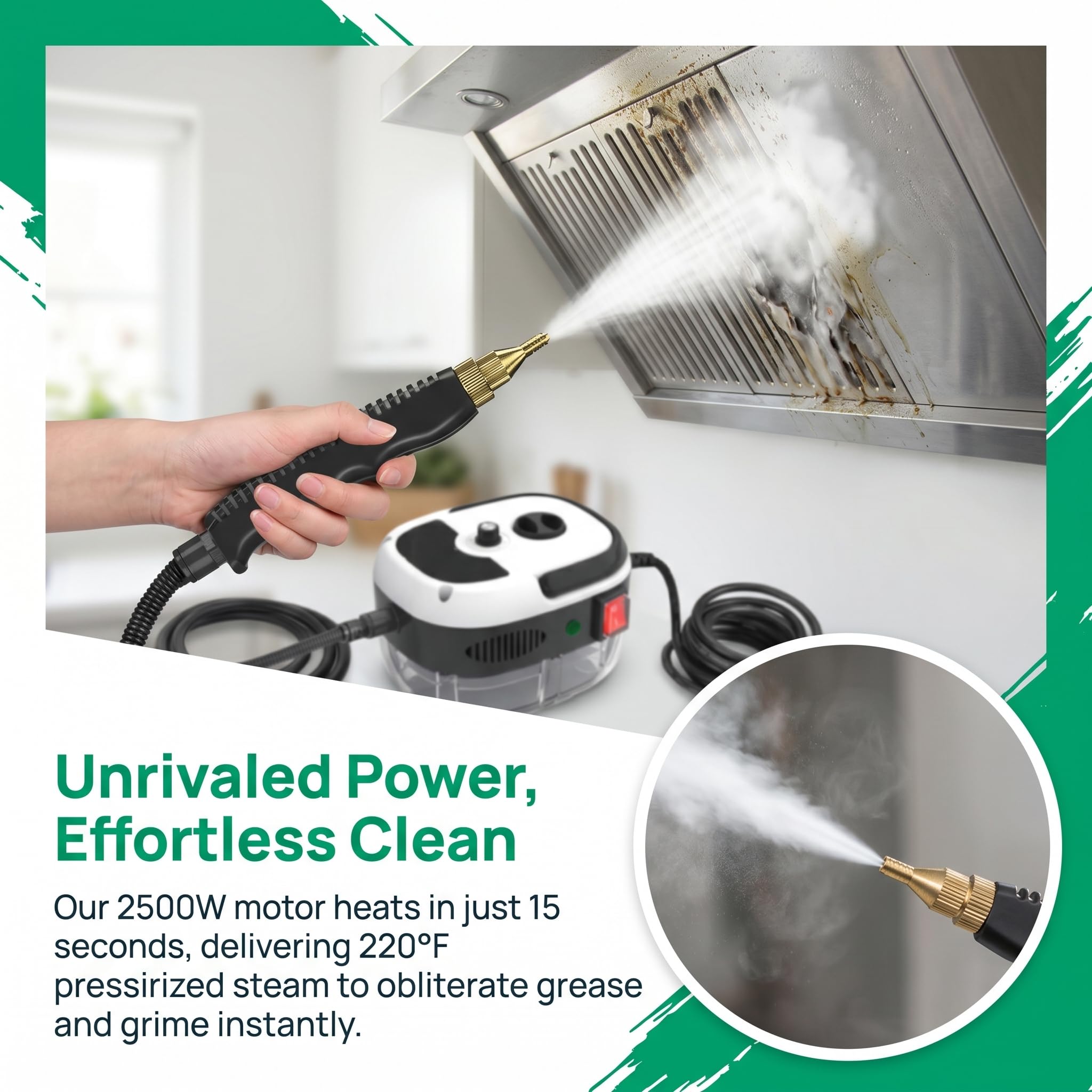 Handheld Steam Cleaner, 2500w High Temperature Pressurized Steam Cleaner for Home, Kitchen, Bathroom, Car Detailing，Grease & Grime Removal