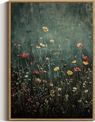 WALLZK Arte de pared enmarcado vintage, impresiones en lienzo de flores silvestres, imágenes botánicas verdes, naturaleza, decoración floral, obras
