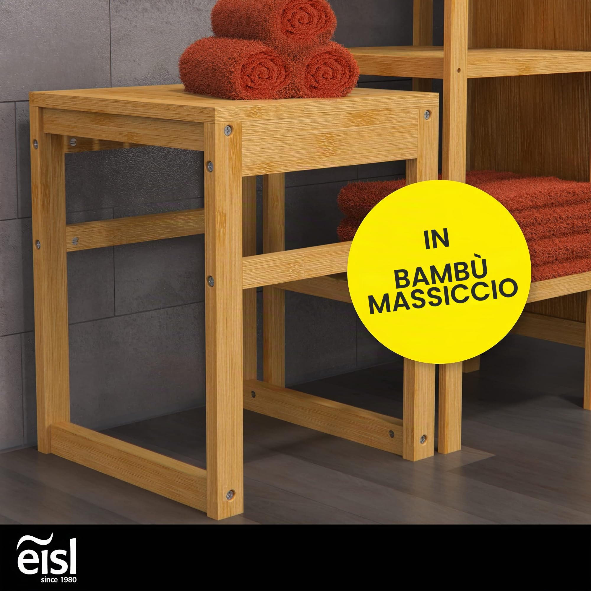 EISL BMBA02-BH2 - Sgabello da bagno in bambù, con seduta, 35 x 45 x 35 cm (larghezza x altezza x profondità)
