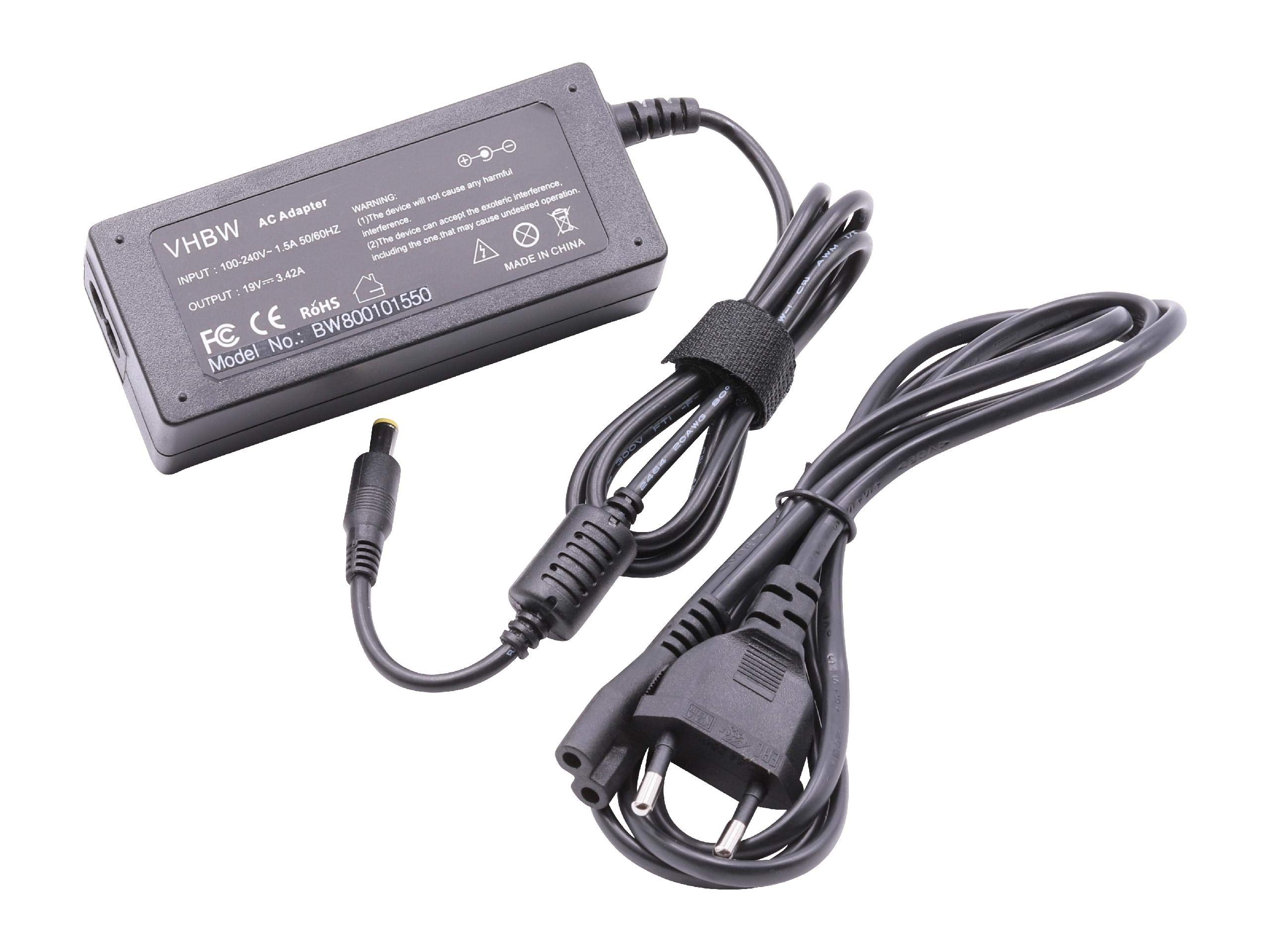 Vhbw Alimentatore 65W Per Notebook Acer Aspire 1200, 1410, 1642, 1681, 1690 E Molti Altri, 19V 3,42A, Nero