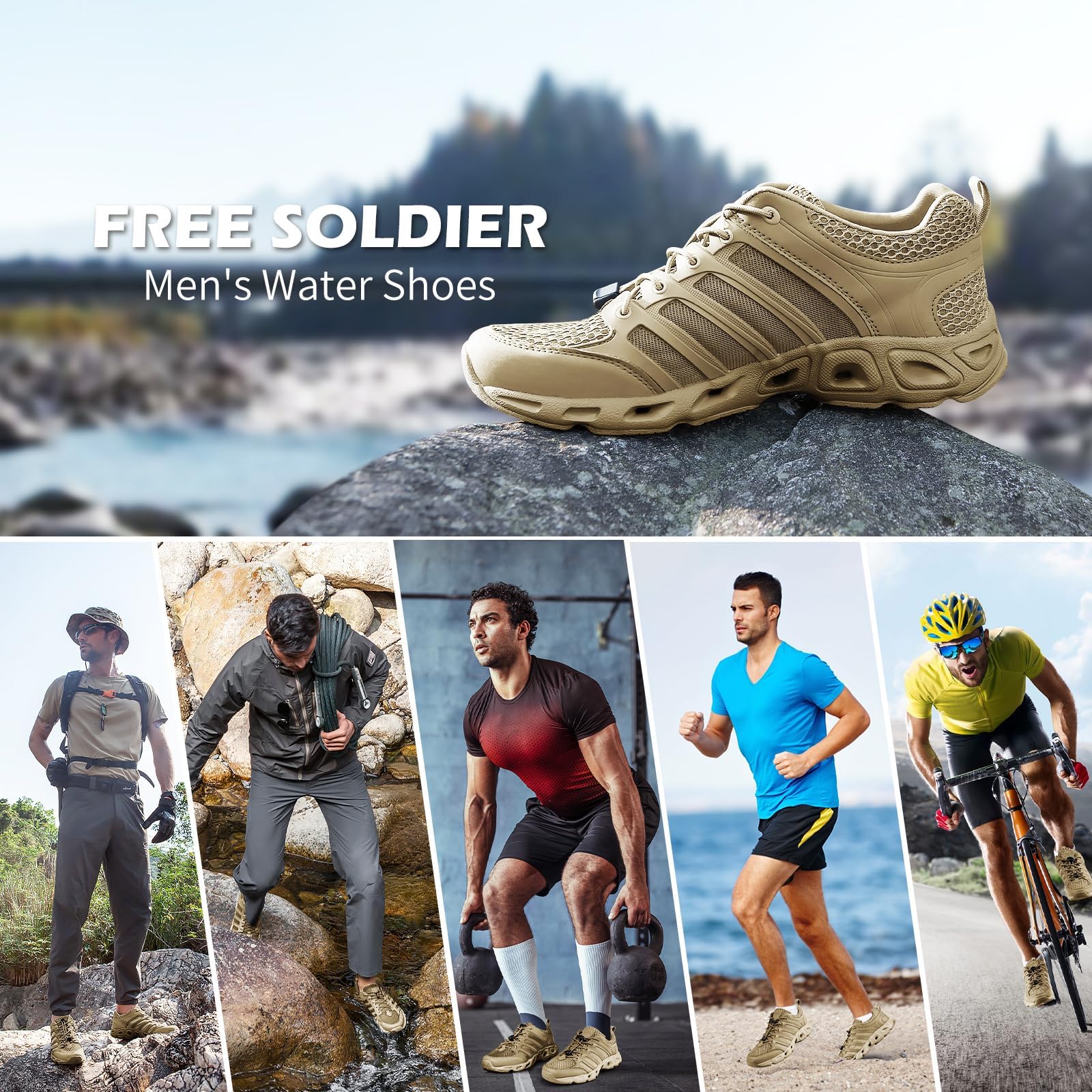 FREE SOLDIER Hommes Chaussures de randonnée été séchage Rapide Chaussures de Travail pour Eau Trekking Bottes Tactiques ventilées Ultra légères