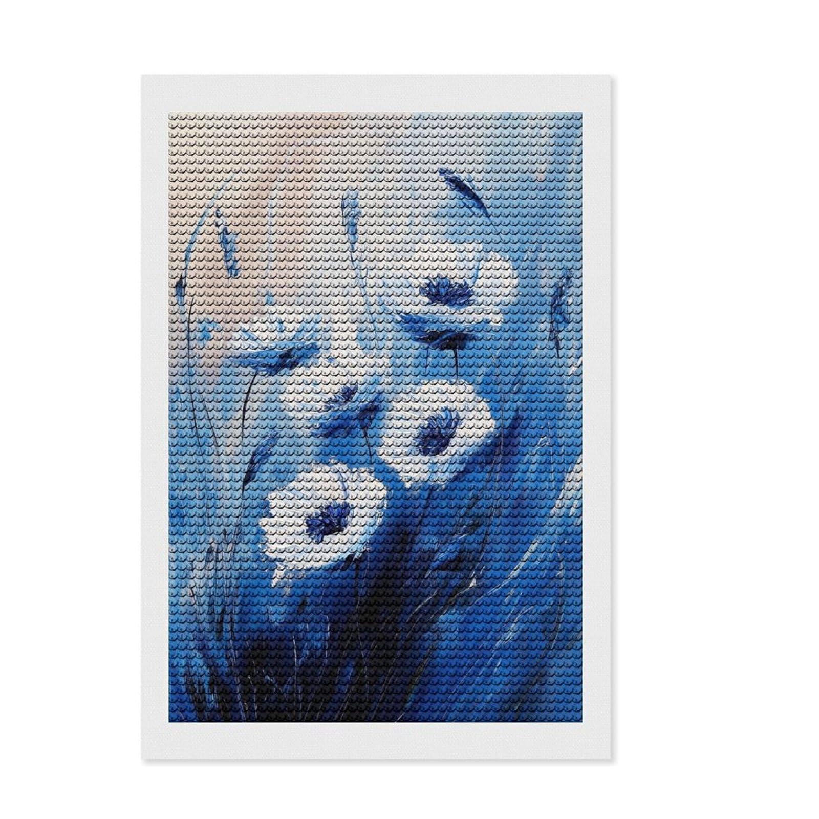Junmoney Cornflower Painting Round Drill Diamond Painting 8"x12", for Adults, Neat Printed Canvas, Holiday Gift Idea, Boho Decor, with Tool Kit