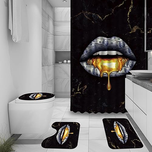 Juego de 4 cortinas de ducha de mármol rojo vino, rejilla de hojas de panal de abejas irregulares geométricas para decoración de baño, cubierta de