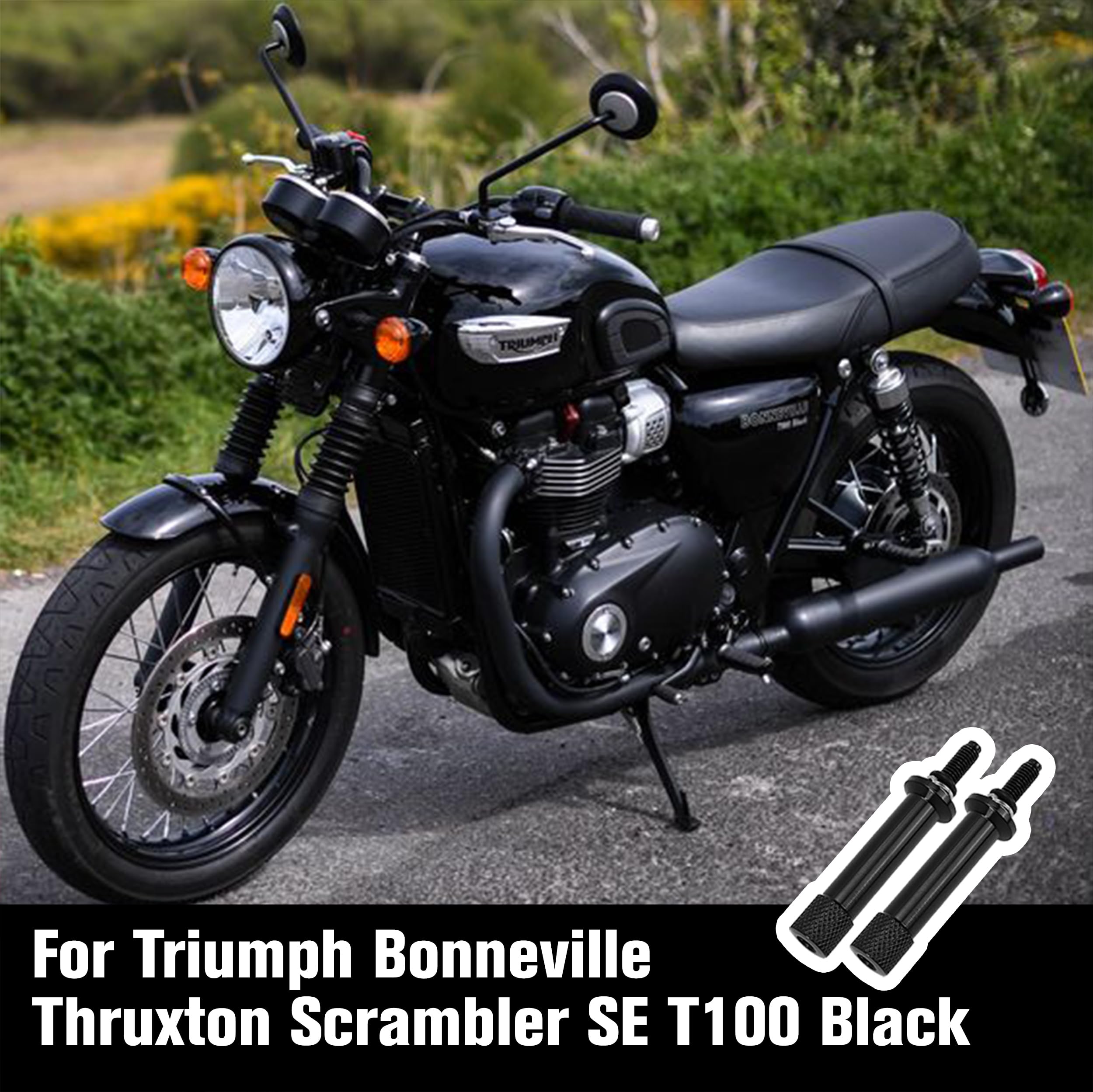 2 bulloni di ricambio per sella a sgancio rapido per moto Triumph Thruxton Bonneville Scrambler T100 2001-2015 vite lunga senza attrezzi (colore: nero)