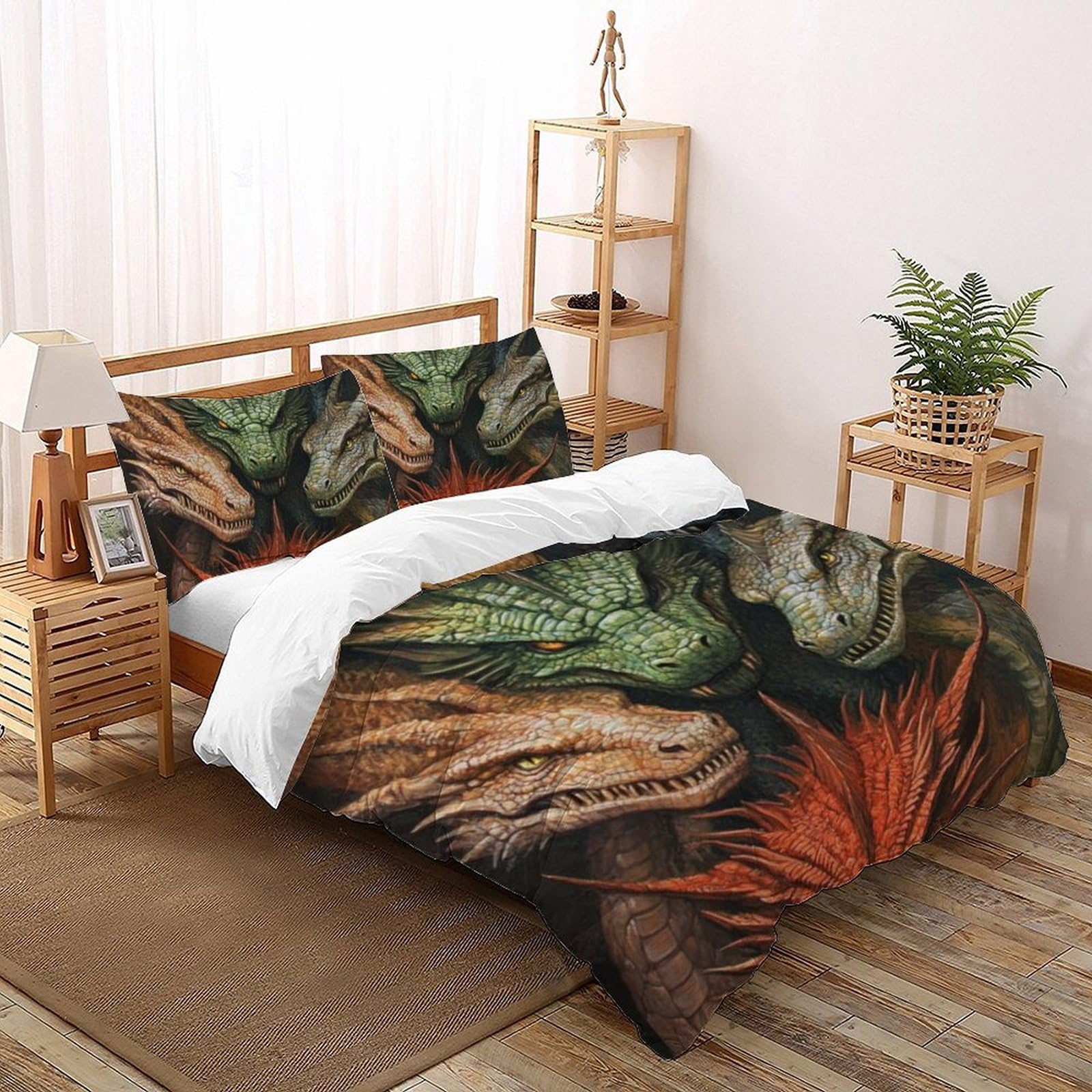 Housse de couette dragon douce et infroissable en microfibre 200x200cm avec taies d'oreiller