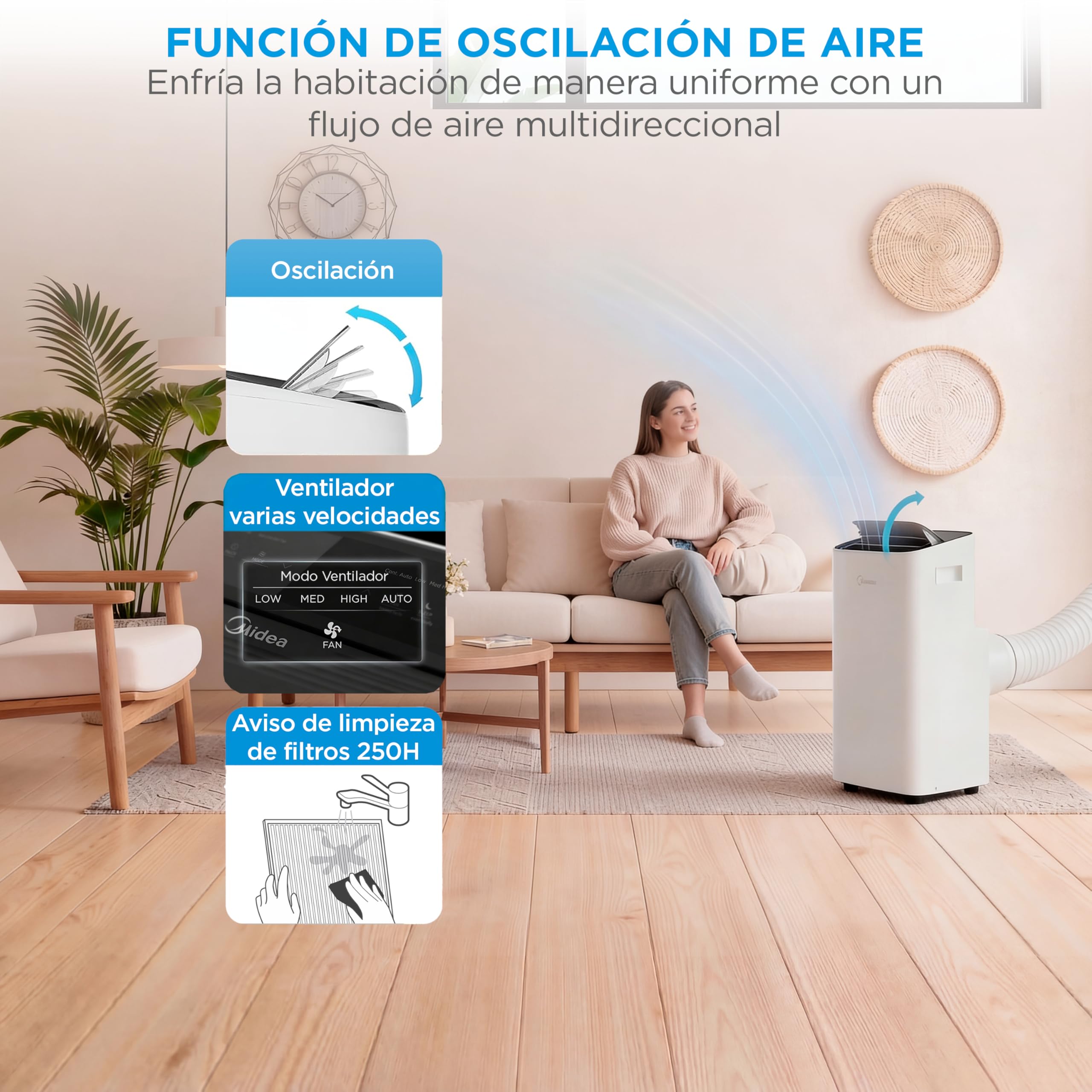 MIDEA Pingüino Aire Acondicionado Portátil 4 en 1 | 3000 Frigorías/12.000 BTU con Control por App | Climatizador y Deshumidificador hasta 35m2 - Modo Sleep, Mando a Distancia | Incluye kit de ventana