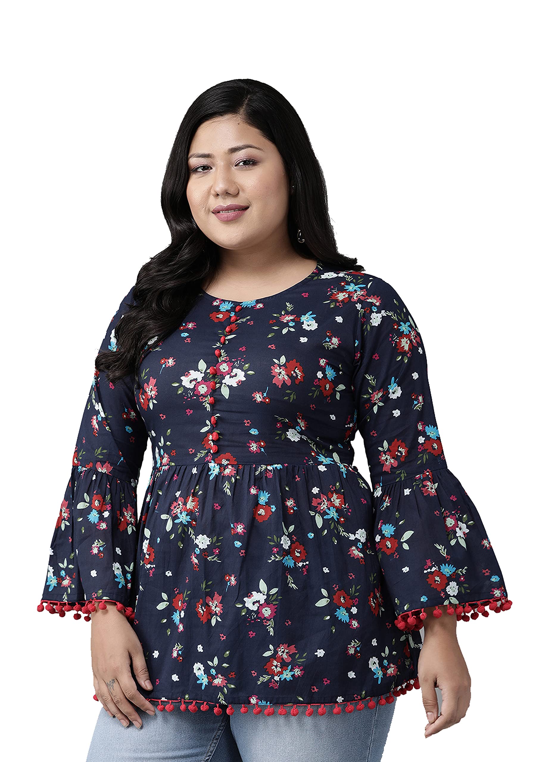 akiko Women’s Solid Cotton Top Elegant Button Front Bell Sleeve Peplum Style Western Top Casual, Office-picture-10
