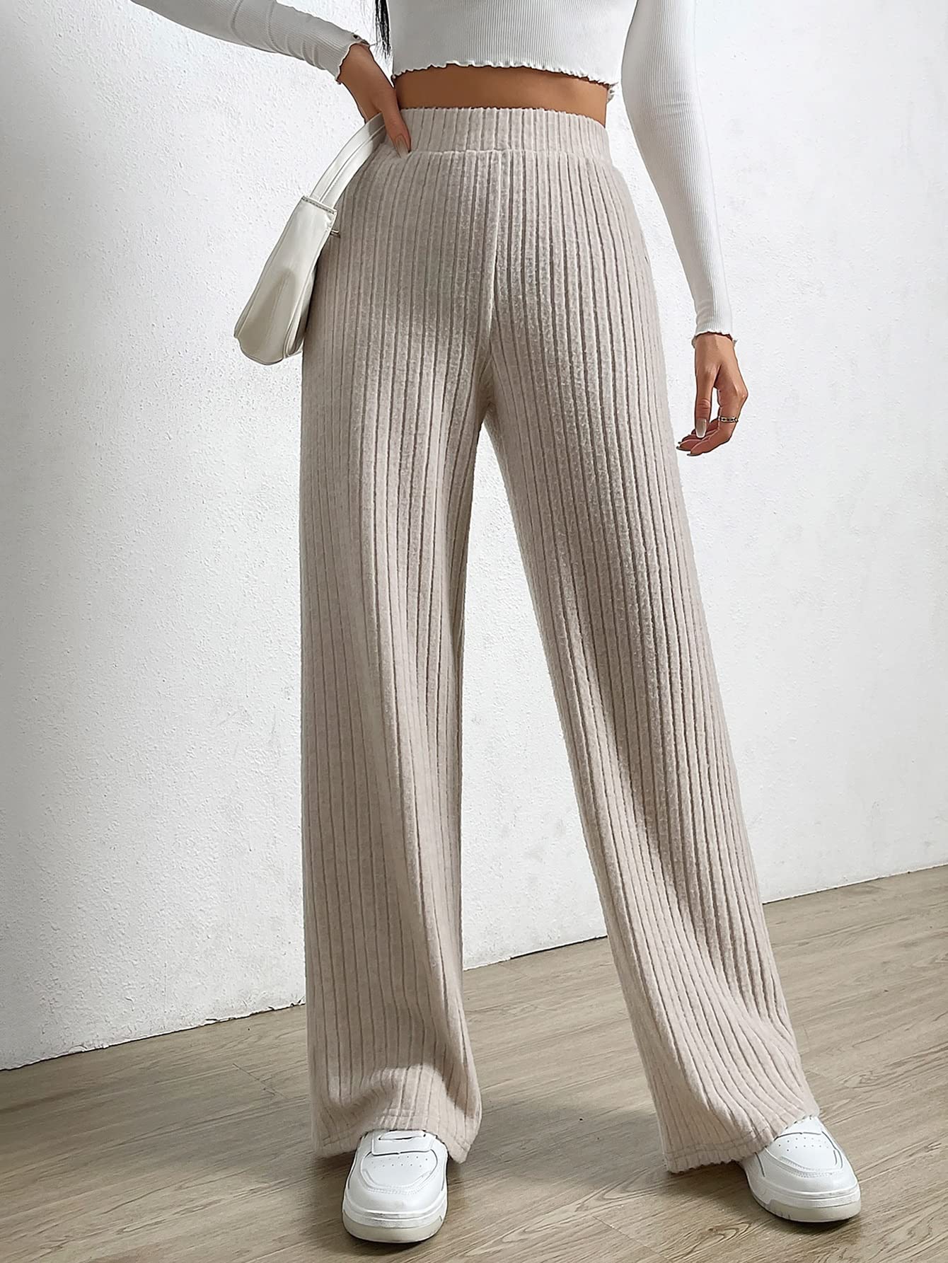Womens Pants Elastic Waist Wide Leg Pants Work Casual Pants