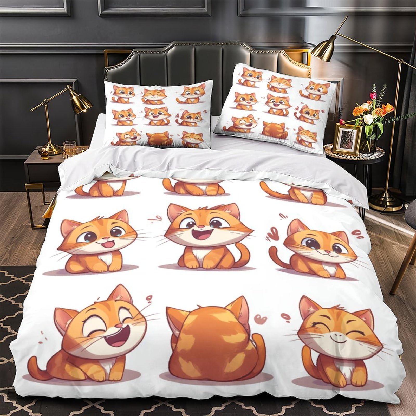 Parure de couette chaton roux 3D Super King 260x220 cm avec ses 2 taies d'oreiller assorties
