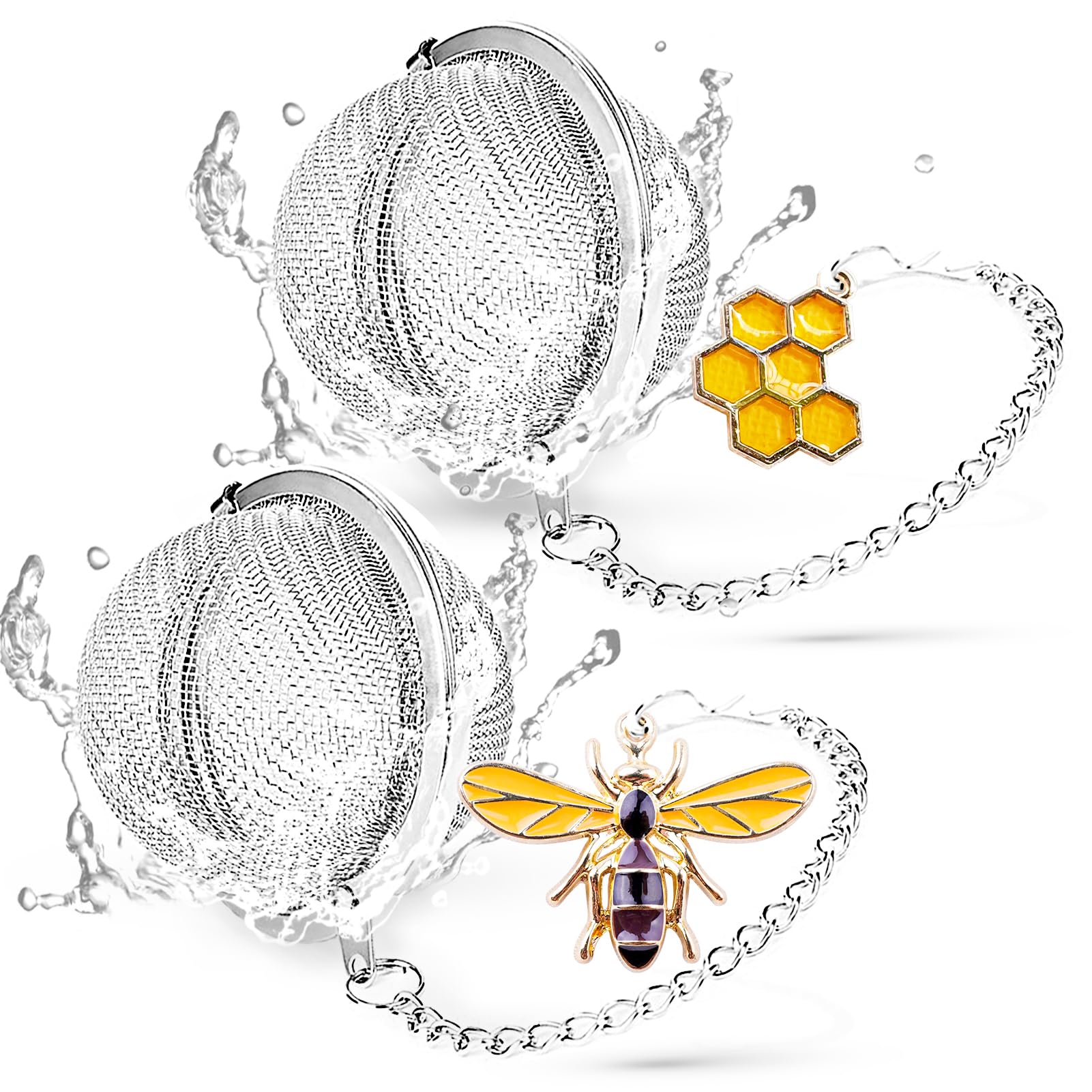 Tea Strainers for Loose Tea, Set of 2 TeaSanavie Stainless Steel Tea Ball, Tea infuser with Honeybee & Beehive Charm